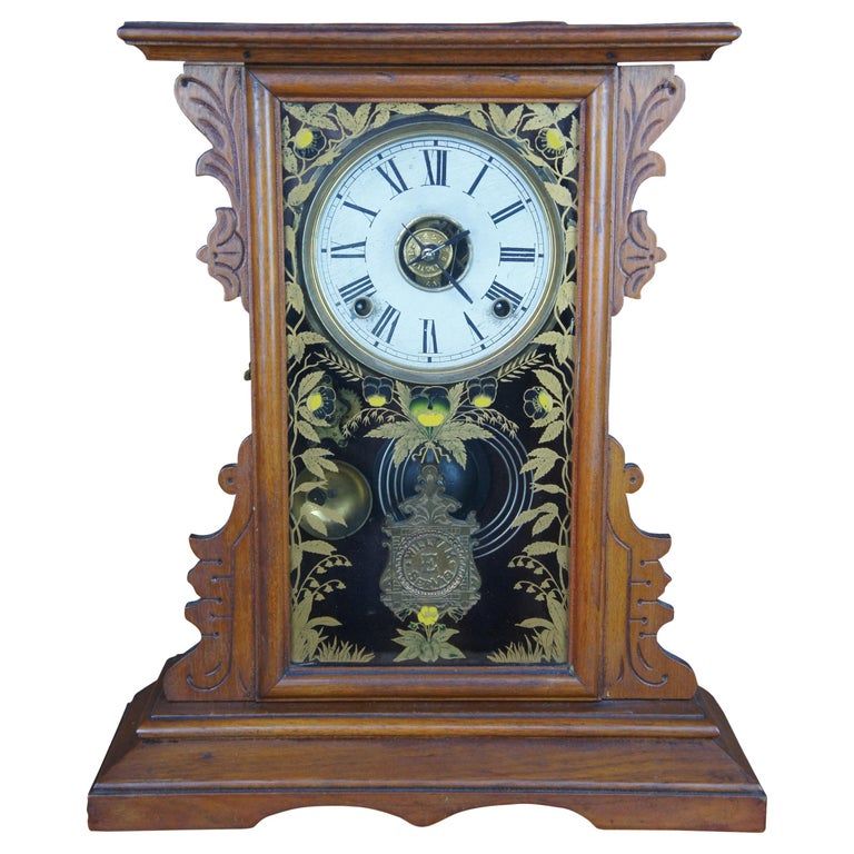 Antique Eastlake Victorian EN Welch MFG Co 8 Day Walnut Mantel Parlor