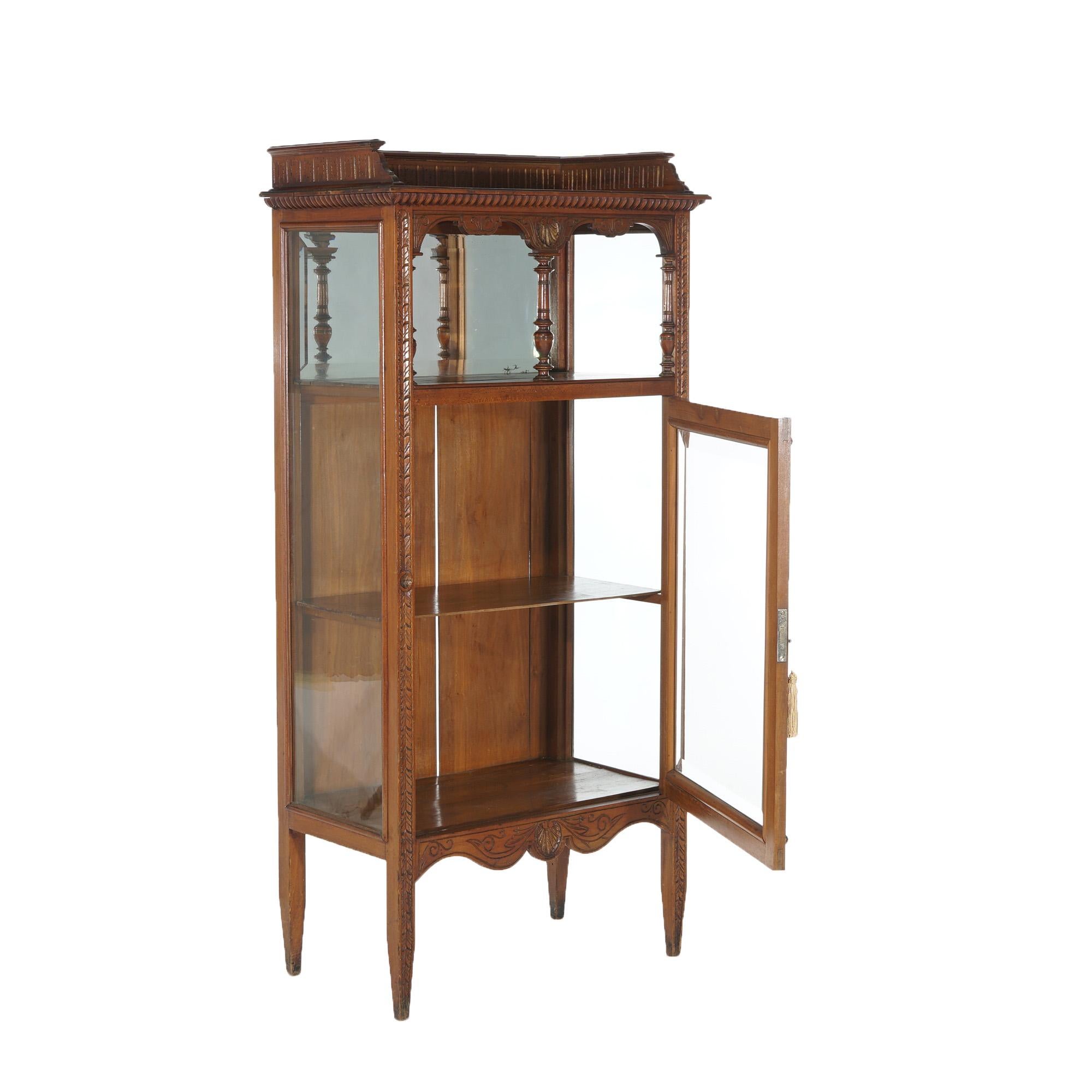 Antike Eastlake viktorianischen Mahagoni Einzeltür & gespiegelt Curio Cabinet mit eingeschnittenen Dekoration C1900

Maße - 59'H x 26,5 