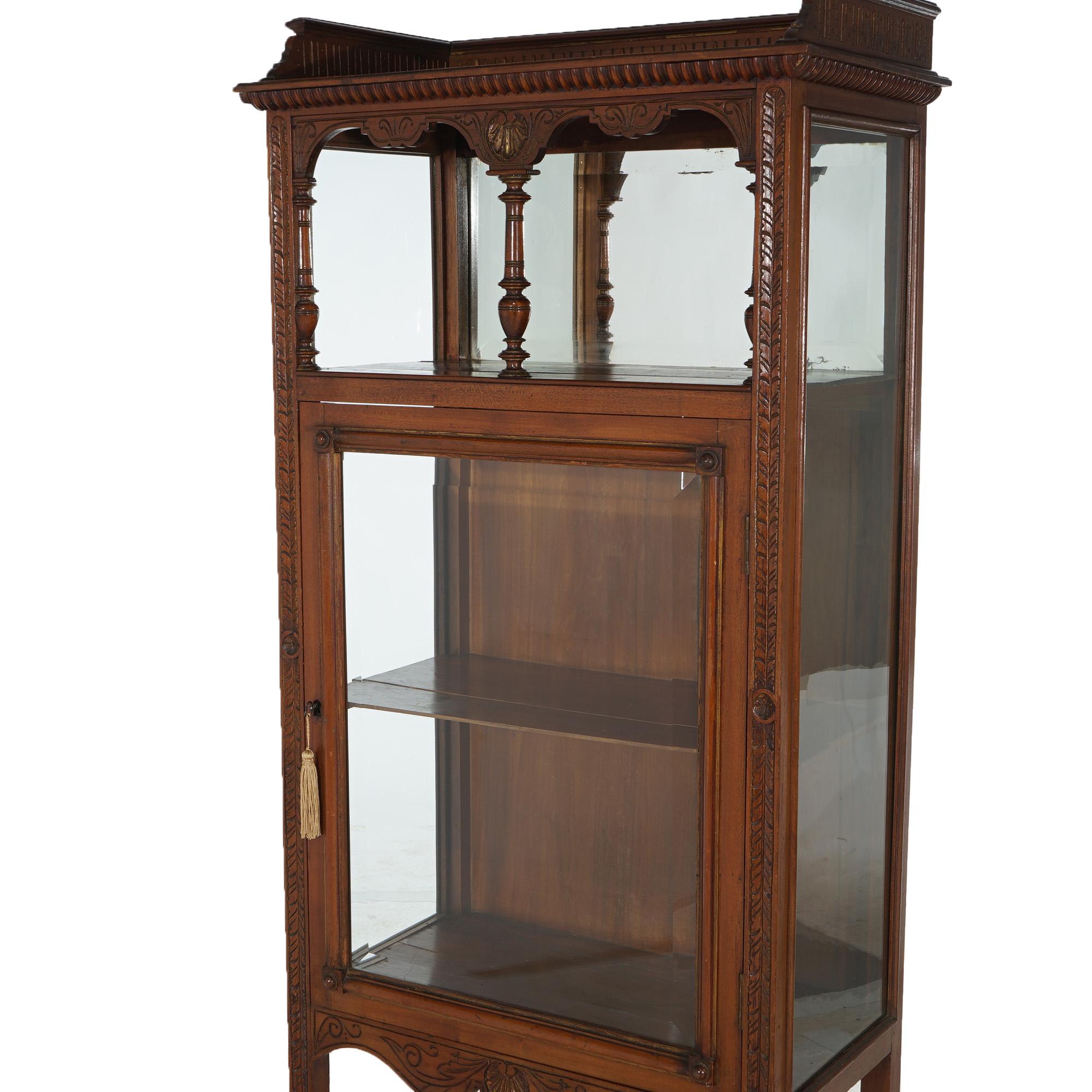 20th Century Antique Eastlake Victorian Mahogany Single Door & Mirrored Curio Cabinet C1900 For Sale