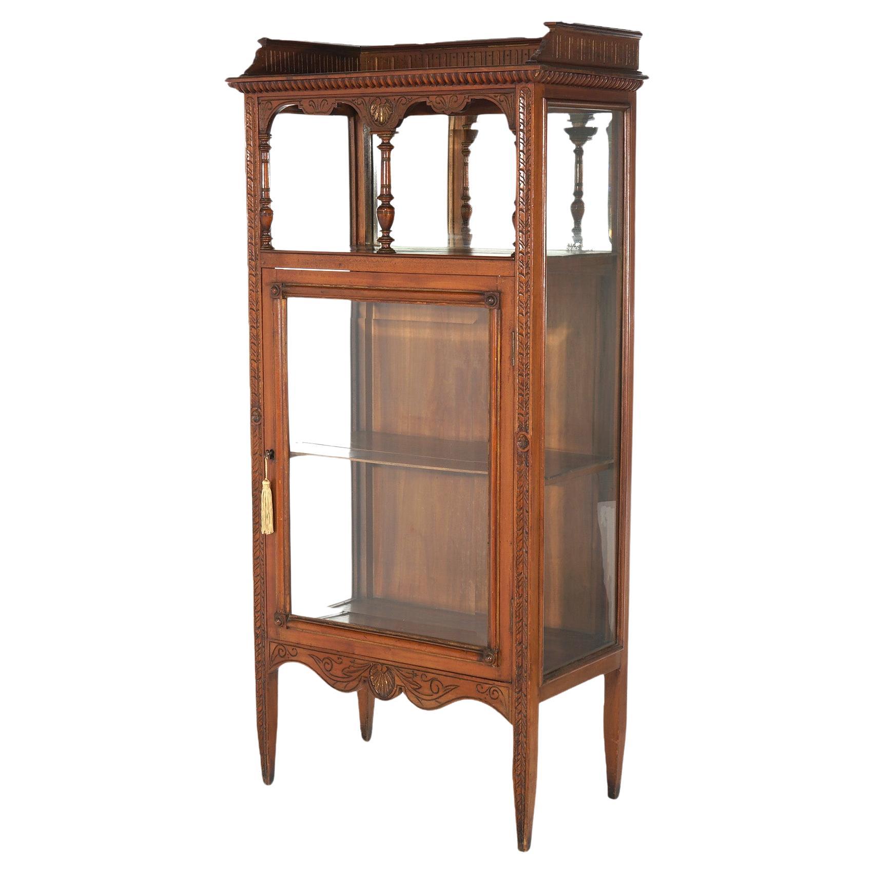 Antique Eastlake Victorian Mahogany Single Door & Mirrored Curio Cabinet C1900
