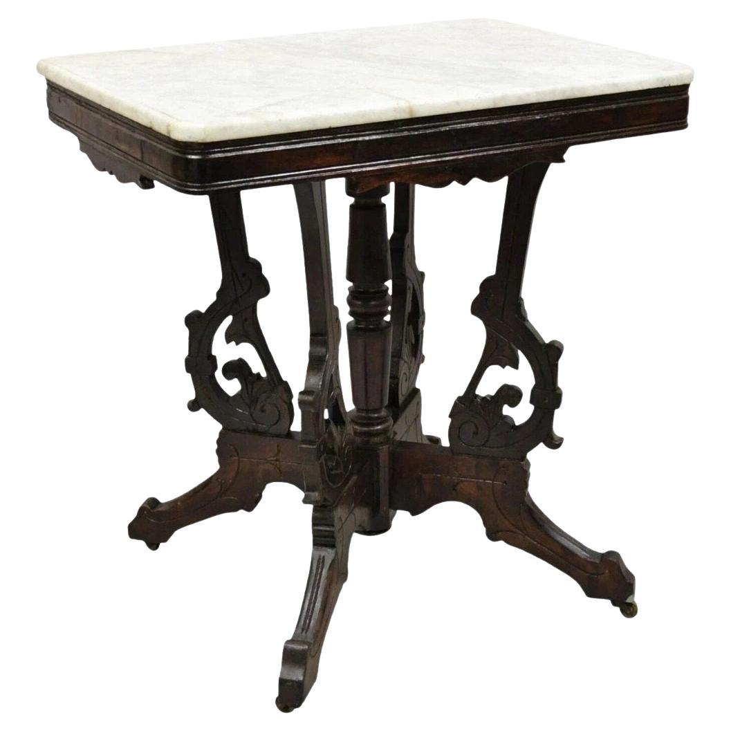 Antique Victorian Eastlake Walnut Burl Marble Top Parlor Coffee Side ...