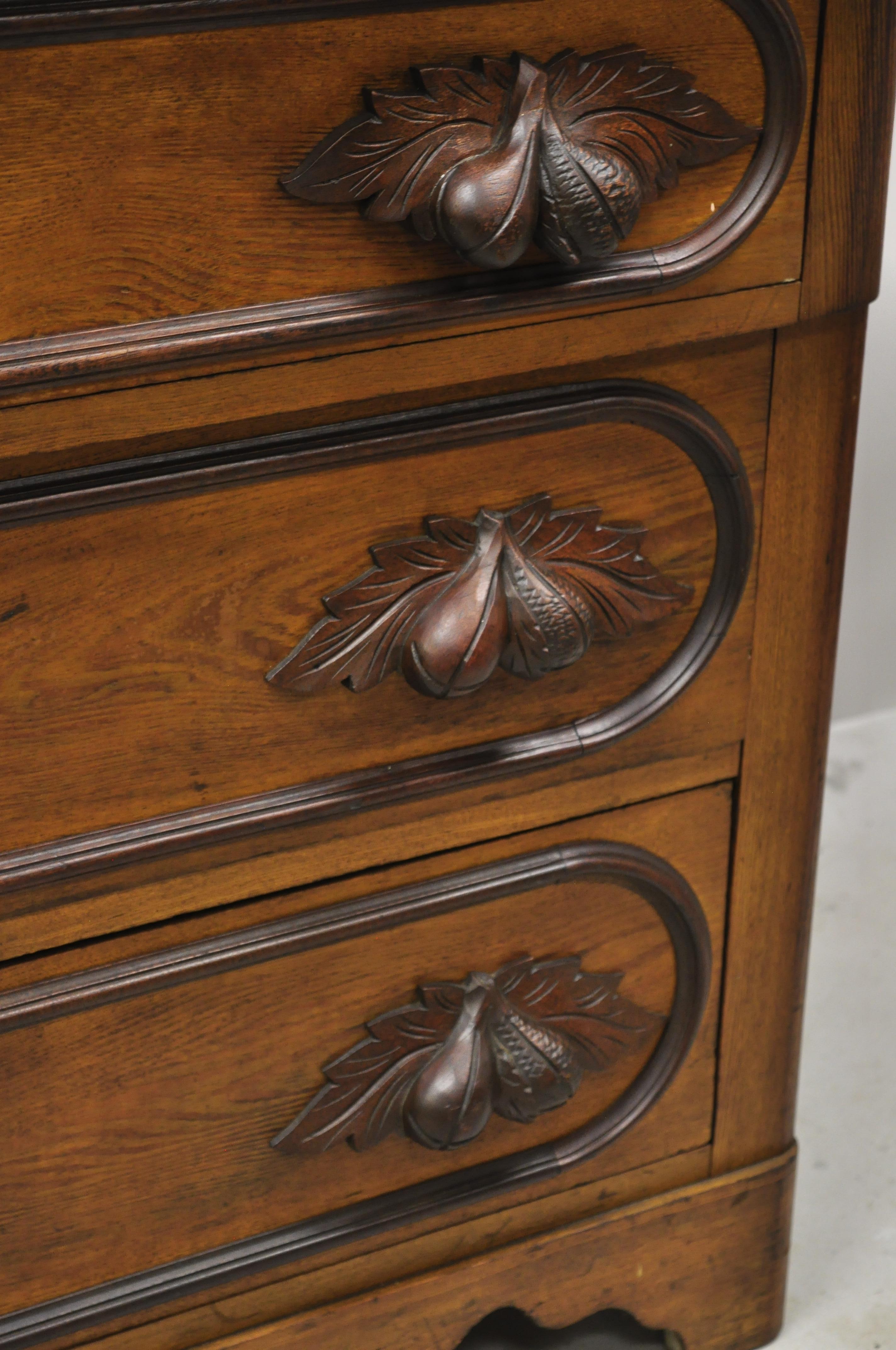 Antique Eastlake Victorian Marble Top Chestnut Dresser with Fruit Carved Pulls 2