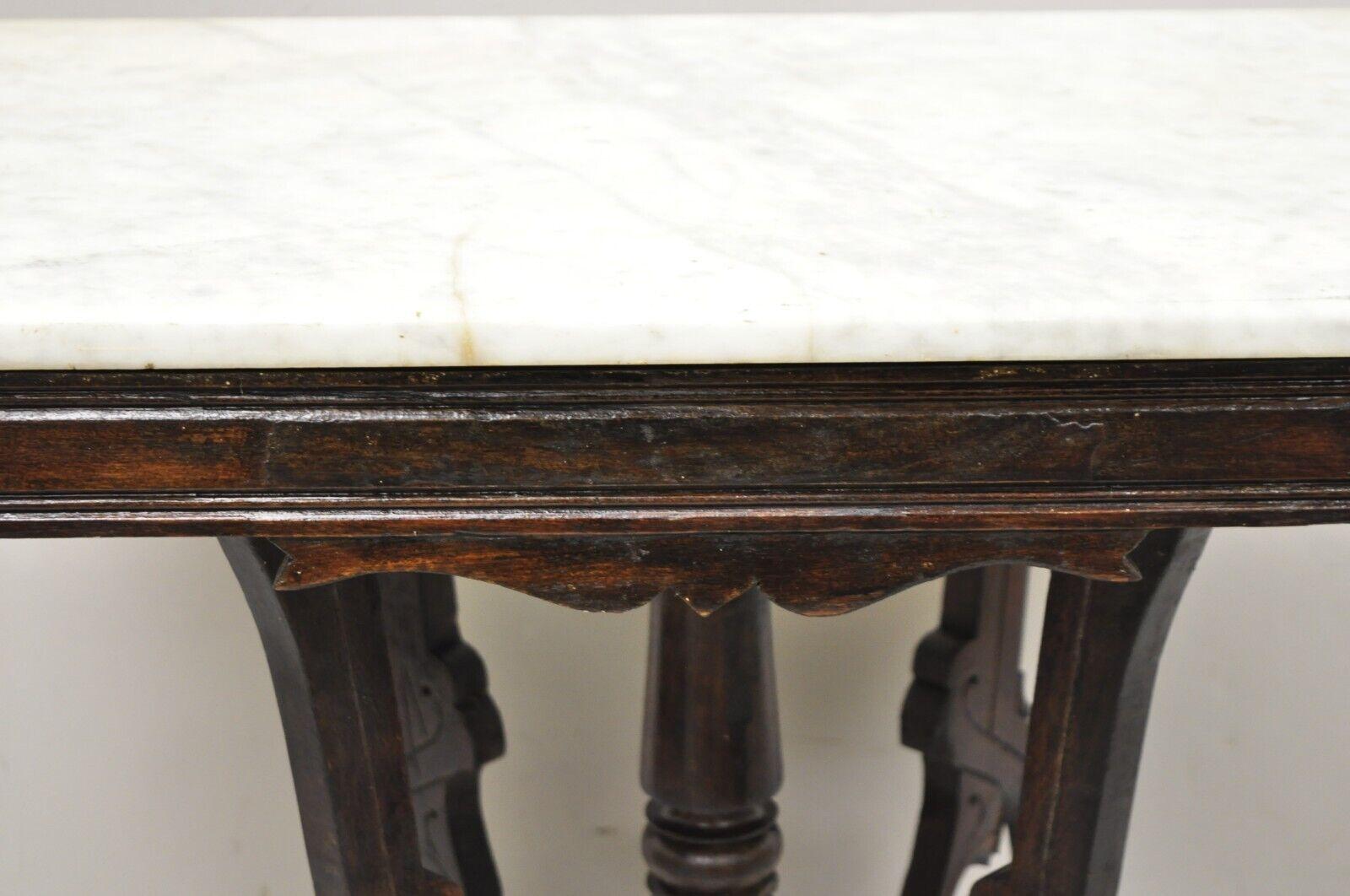 Antique Eastlake Victorian Marble Top Walnut Parlor Accent Side Table For Sale 1