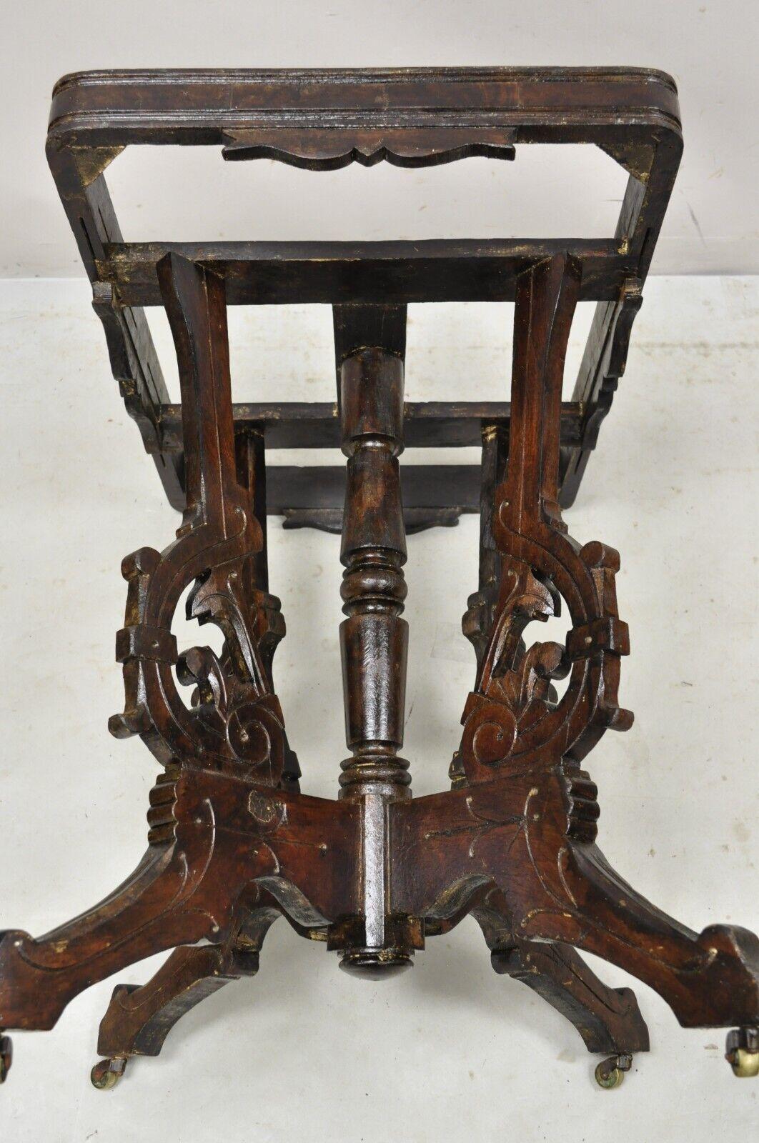 Antique Eastlake Victorian Marble Top Walnut Parlor Accent Side Table For Sale 4