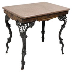 Antique Eastlake Victorian Marble Top Walnut Table with Cast Iron Legs