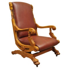 Antique Eastlake Victorian Oak Wood Paw Foot Platform Rocker Rocking Chair