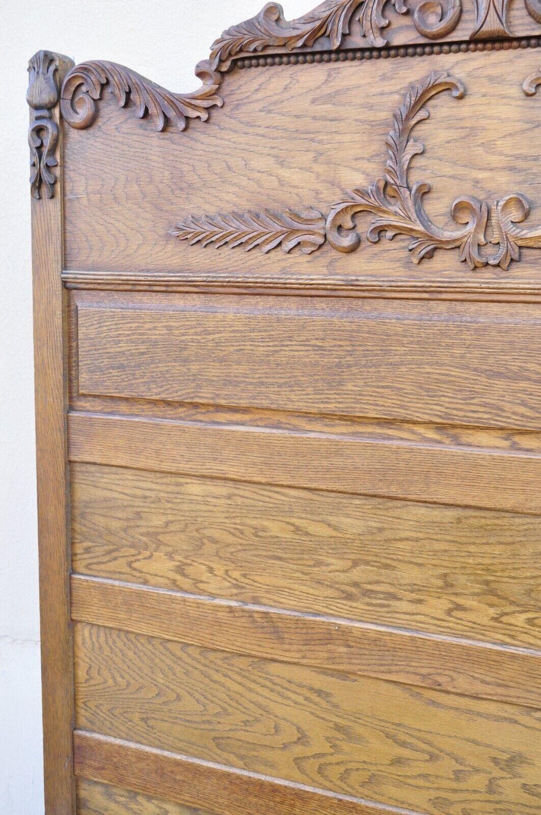Antique Eastlake Victorian Oak Wood Tall Headboard Full Size Bed Frame For Sale 4
