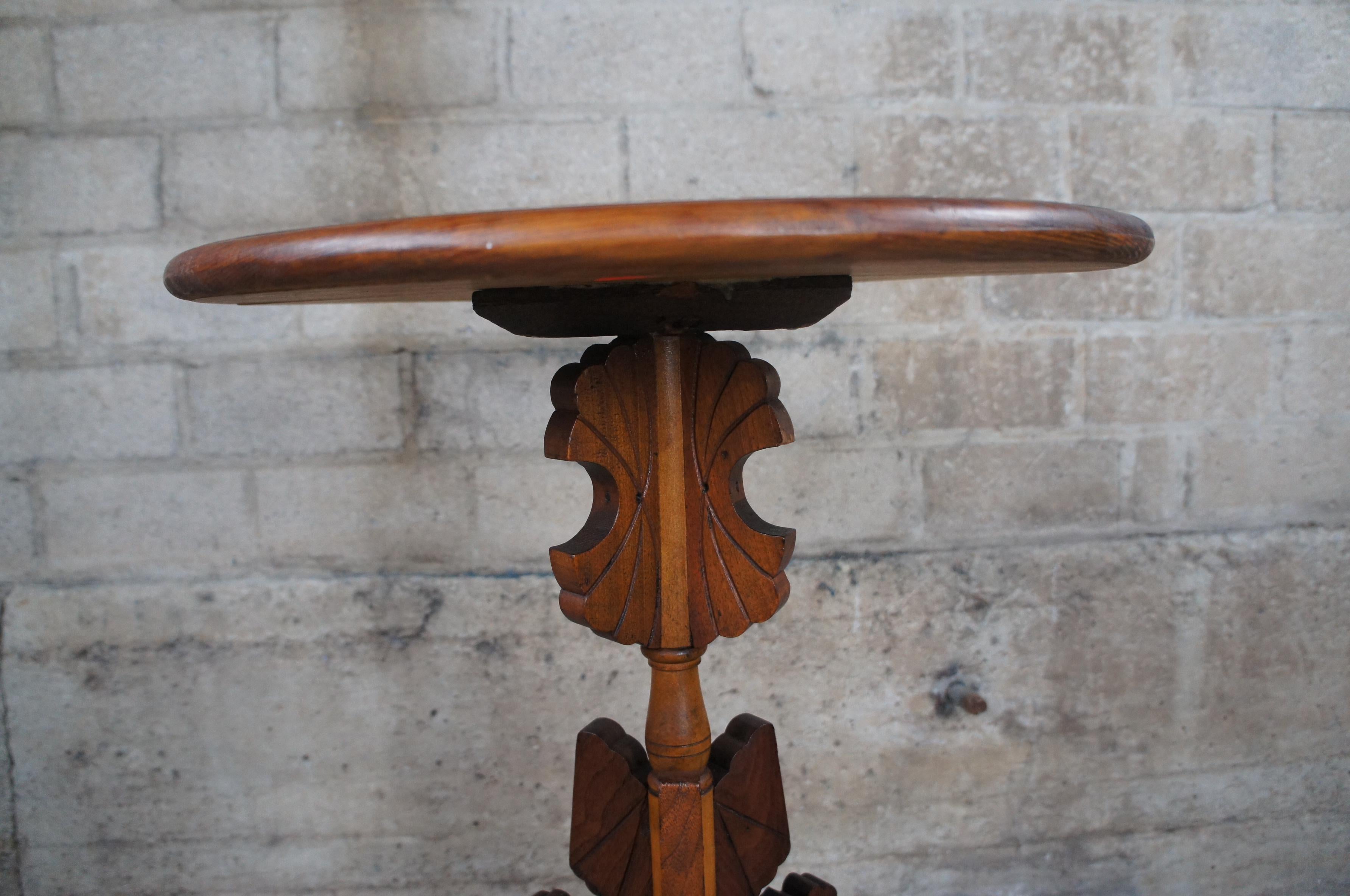 Antique Eastlake Victorian Round Oak Pedestal Plant Stand Parlor Side Table In Good Condition In Dayton, OH