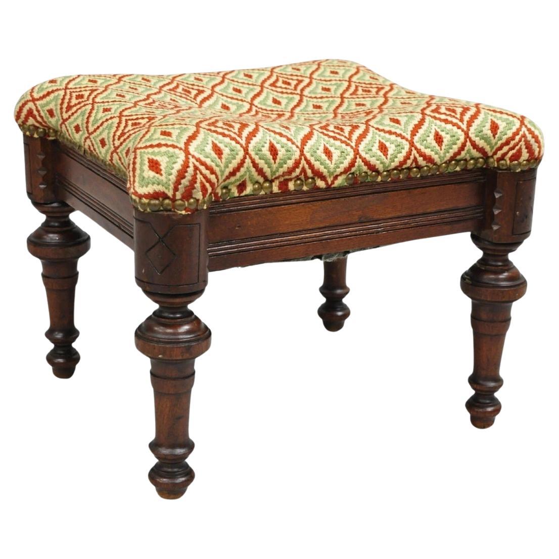Antique Eastlake Victorian Shapely Footstool Ottoman with Turn Carved Legs