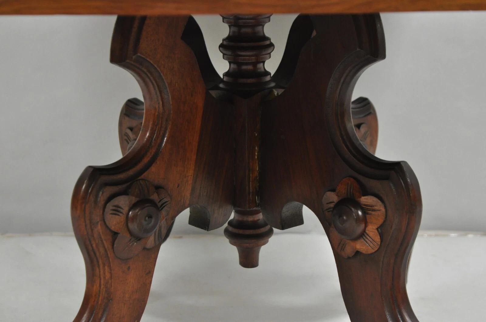 Antique Eastlake Victorian Small Marble Top Pedestal Base Coffee Table w/ Drawer For Sale 2