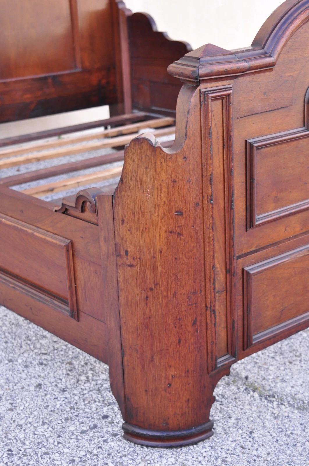 Antique Eastlake Victorian Stately Carved Walnut Highback Full Size Bed Frame 9