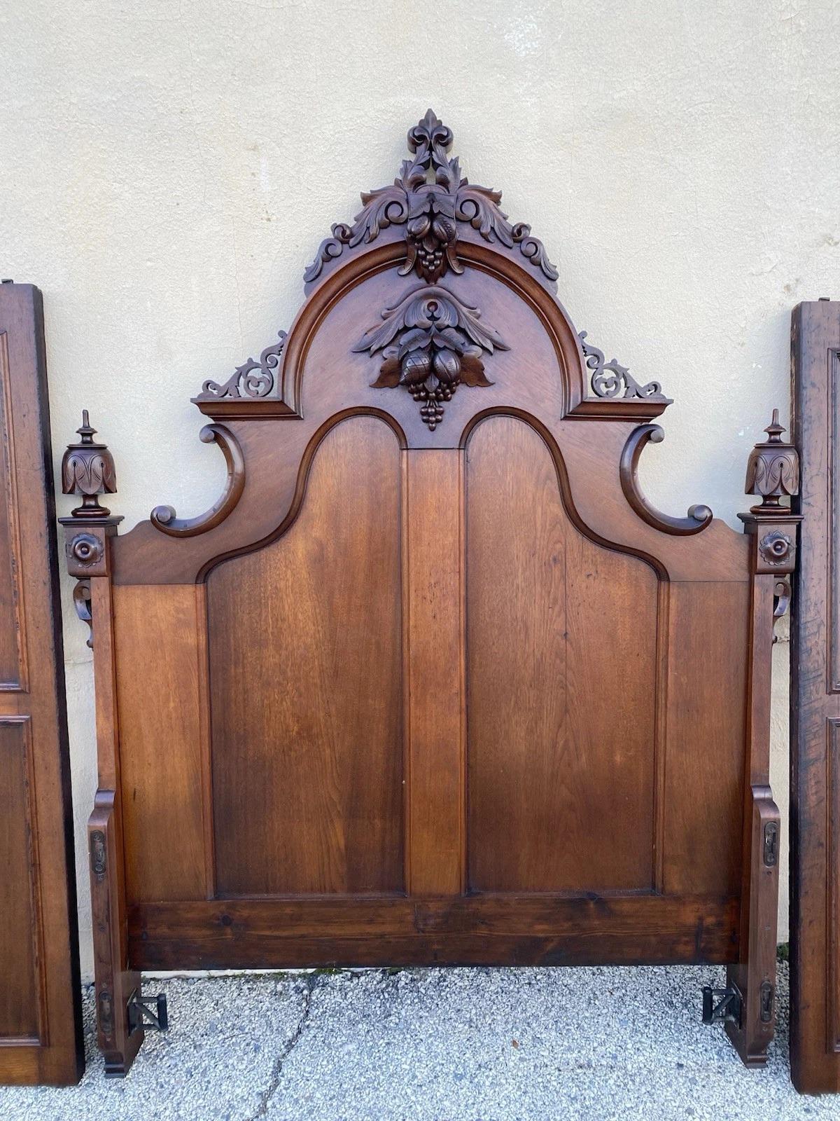 Antique Eastlake Victorian Stately Carved Walnut Highback Full Size Bed Frame 12