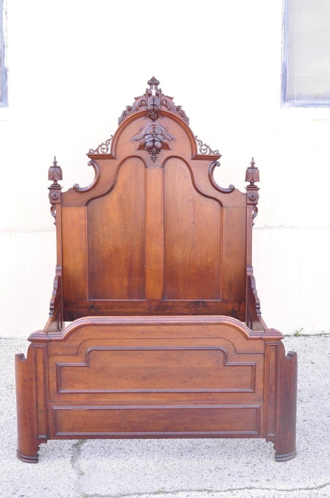 Antique Eastlake Victorian Stately Carved Walnut Highback 