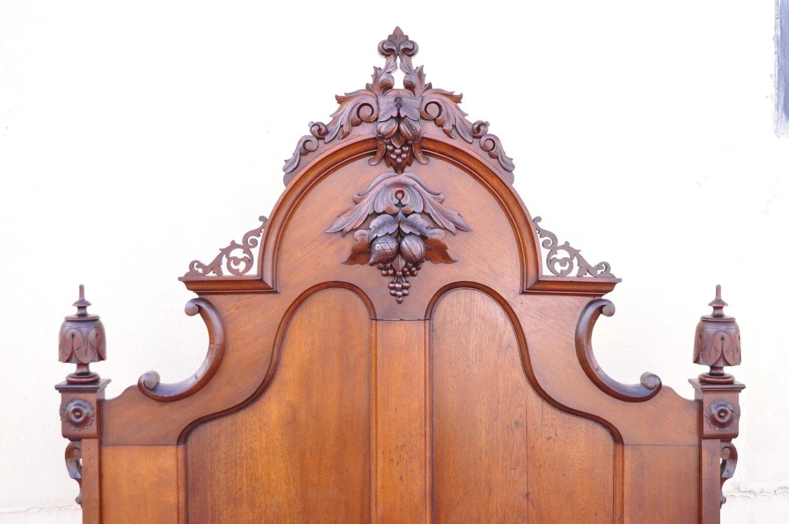 Unknown Antique Eastlake Victorian Stately Carved Walnut Highback Full Size Bed Frame