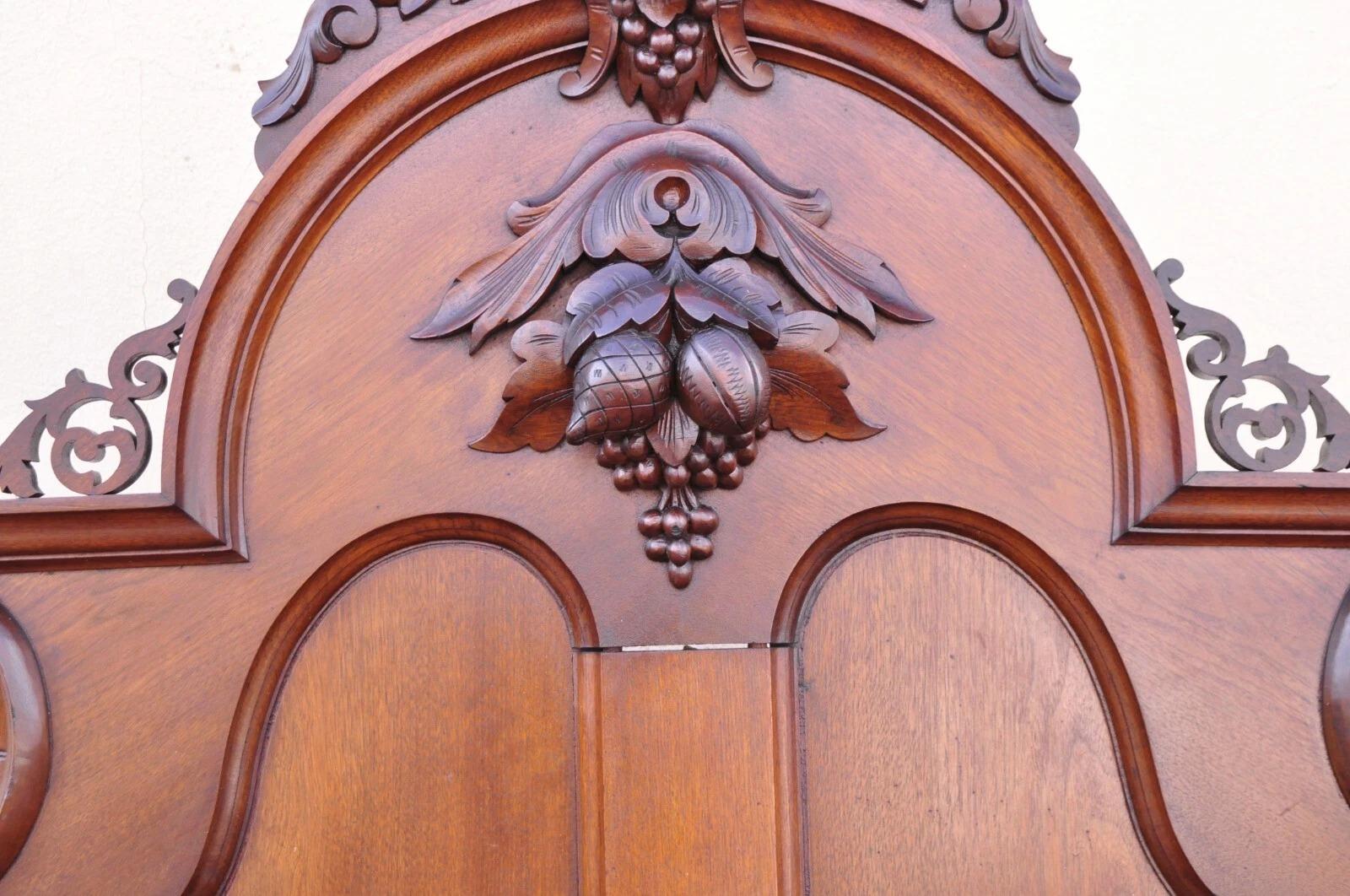 19th Century Antique Eastlake Victorian Stately Carved Walnut Highback Full Size Bed Frame