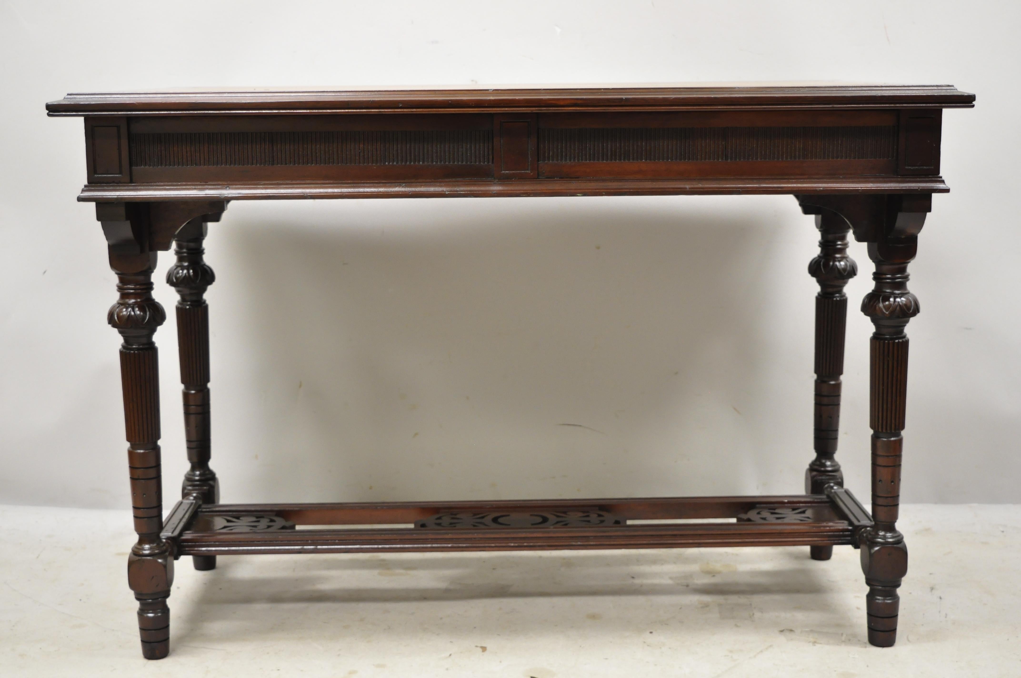 Antique Eastlake Victorian Two Drawer Carved Walnut Library Table Desk 6