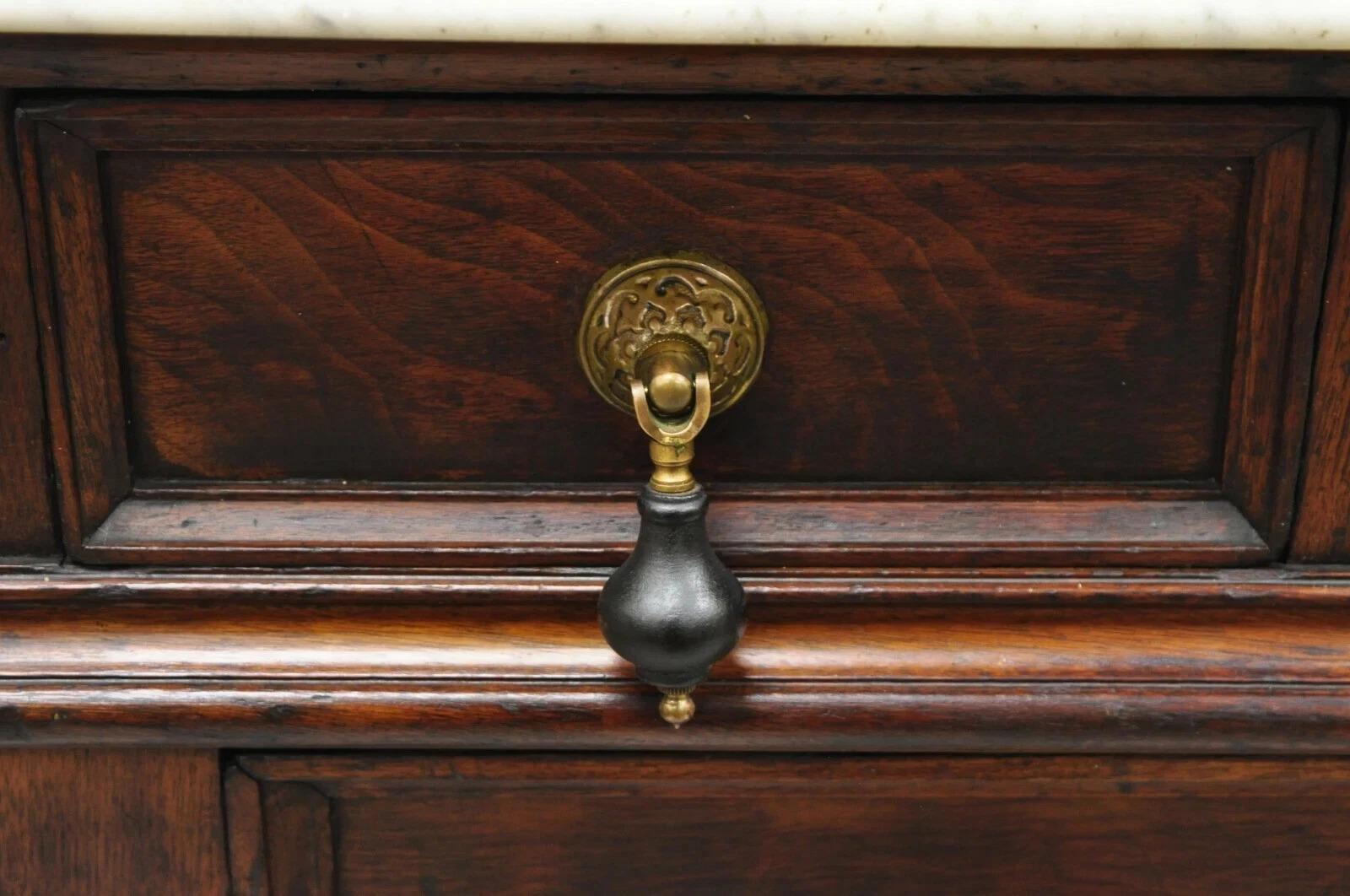 Antique Eastlake Victorian Walnut 3 Marble Tier Dresser Chest With Tall Mirror For Sale 6