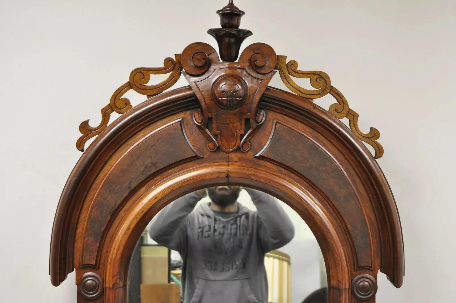 Antique Eastlake Victorian Walnut 3 Marble Tier Dresser Chest With Tall Mirror For Sale 7