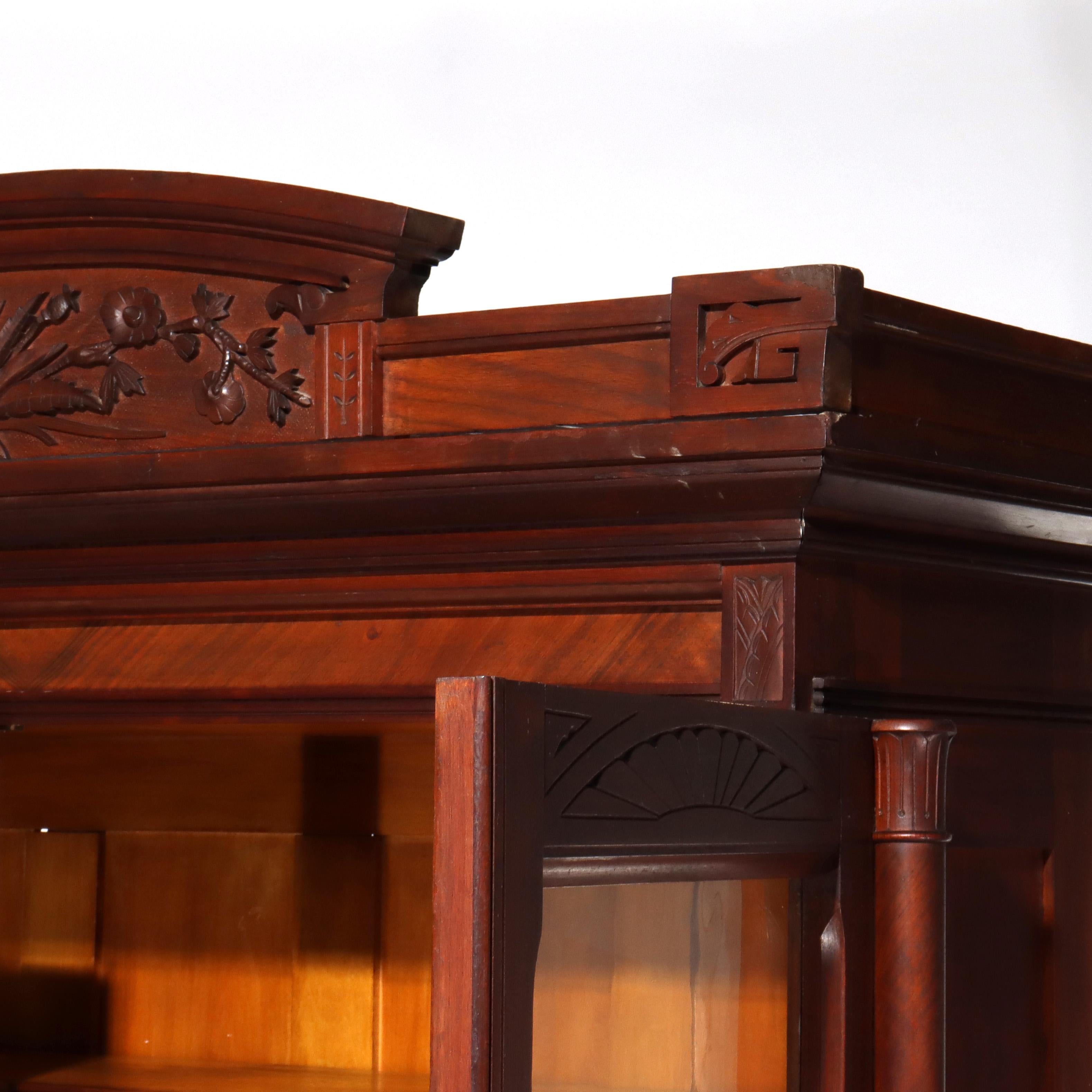 Antique Eastlake Victorian Walnut & Burl 2-Door 2-Drawer Bookcase c1890 For Sale 9