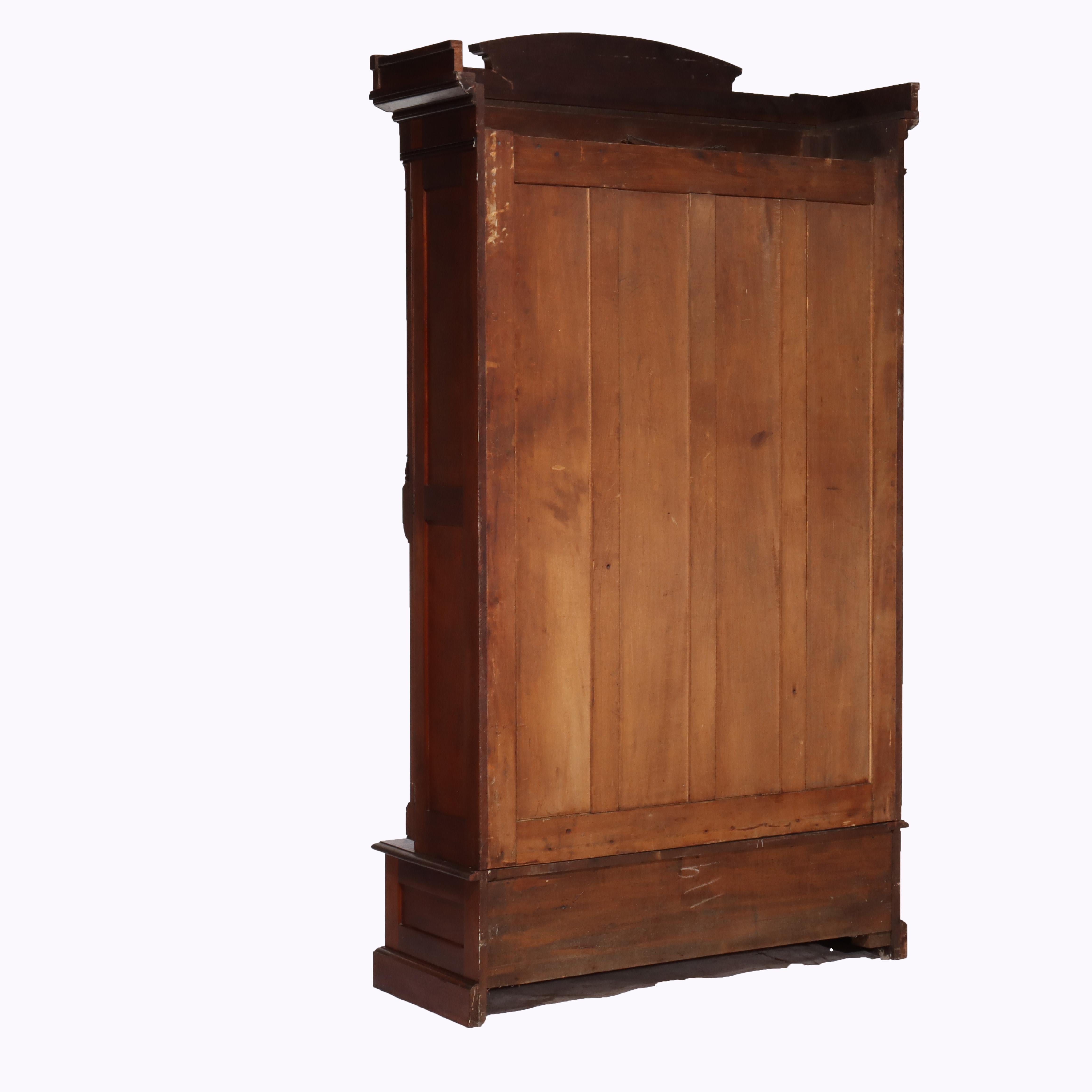 Antique Eastlake Victorian Walnut & Burl 2-Door 2-Drawer Bookcase c1890 For Sale 12