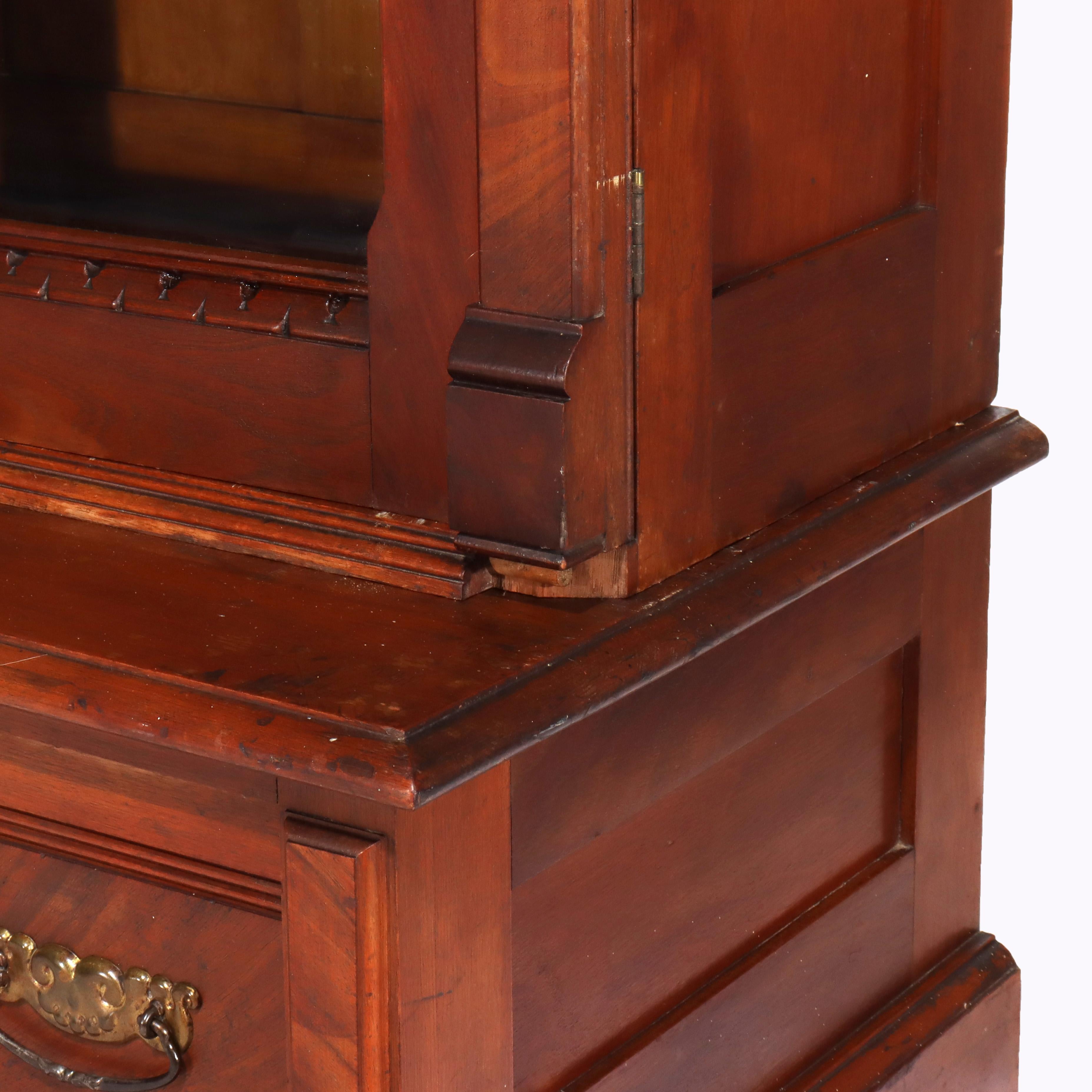 Antique Eastlake Victorian Walnut & Burl 2-Door 2-Drawer Bookcase c1890 In Good Condition For Sale In Big Flats, NY