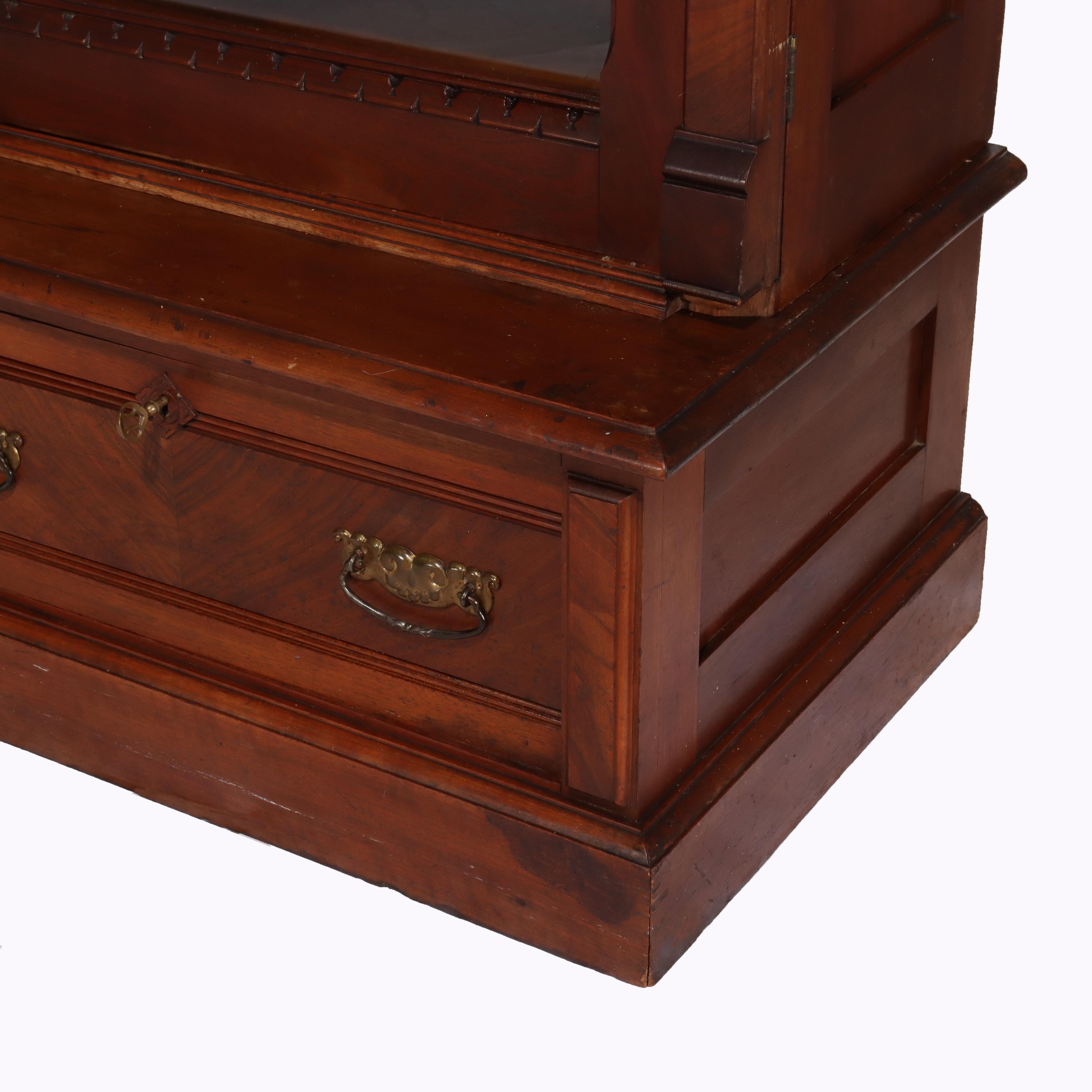 19th Century Antique Eastlake Victorian Walnut & Burl 2-Door 2-Drawer Bookcase c1890 For Sale