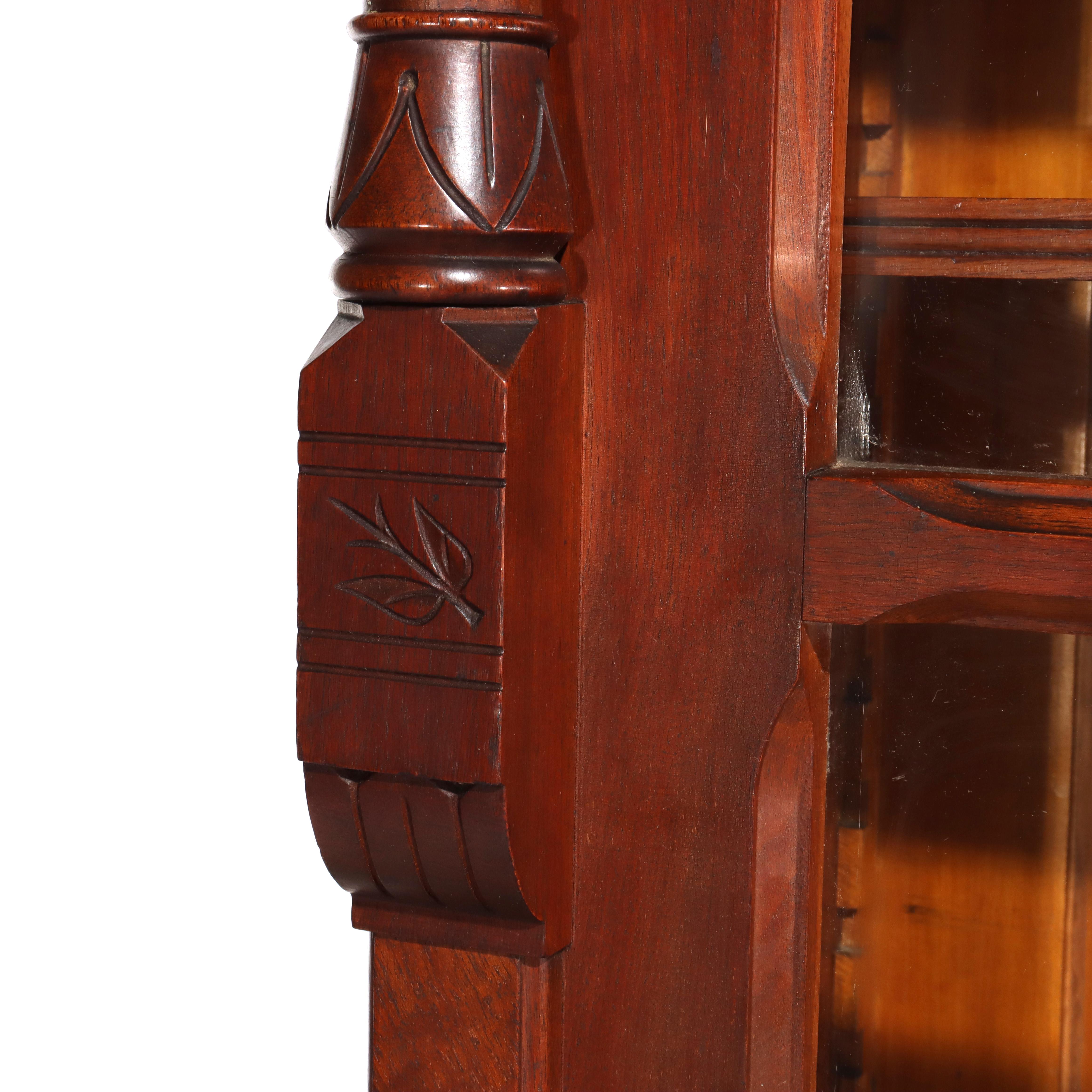 Antique Eastlake Victorian Walnut & Burl 2-Door 2-Drawer Bookcase c1890 For Sale 3