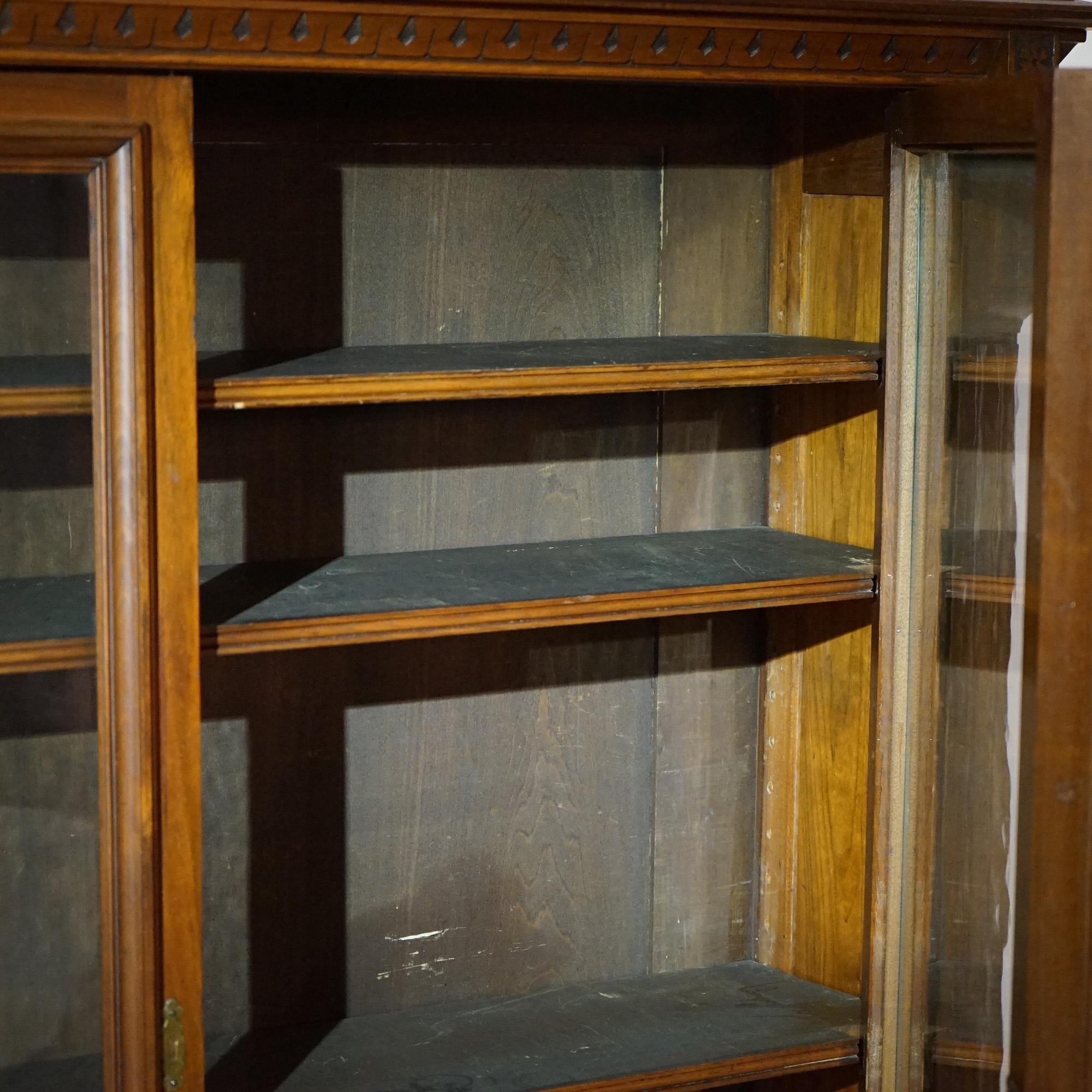 Antique Eastlake Victorian Walnut & Burl Double Door Enclosed Bookcase C1890 3