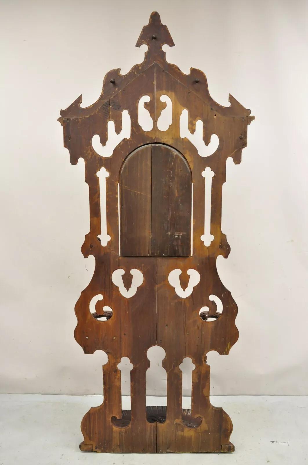 Antique Eastlake Victorian Walnut Coat Hall Tree Umbrella Stand with Mirror For Sale 5