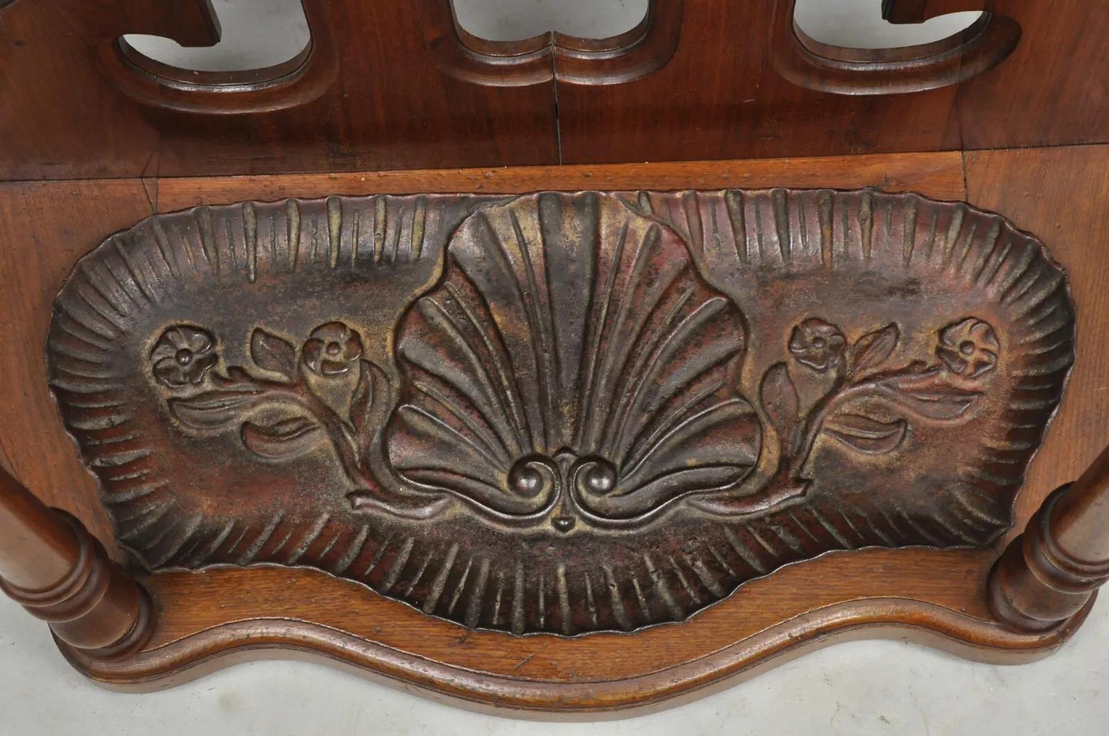 19th Century Antique Eastlake Victorian Walnut Coat Hall Tree Umbrella Stand with Mirror For Sale