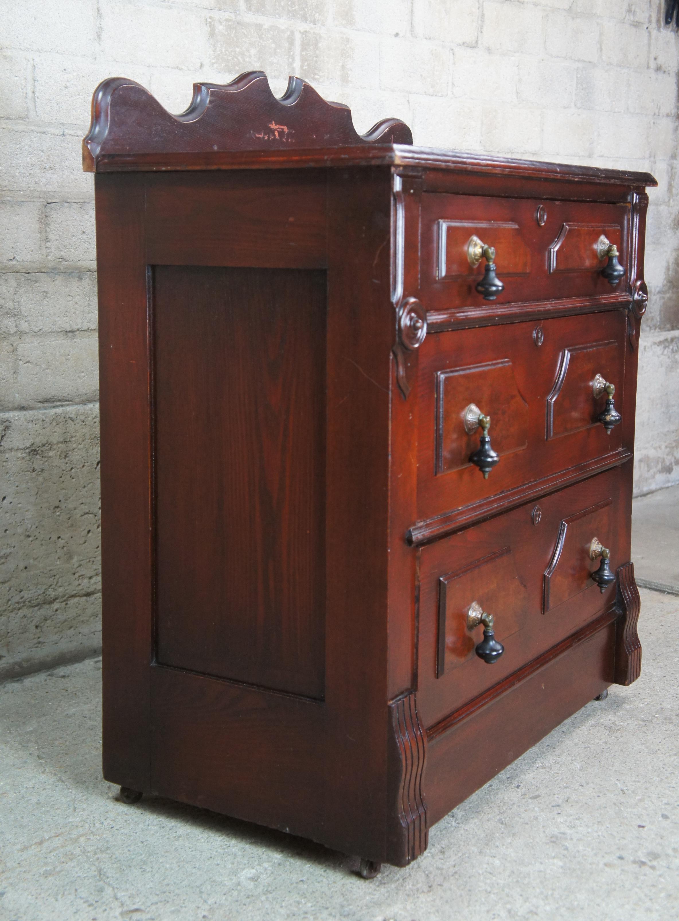 Antique Eastlake Victorian Walnut Dresser Chest of Drawers Nightstand Wash Stand 7