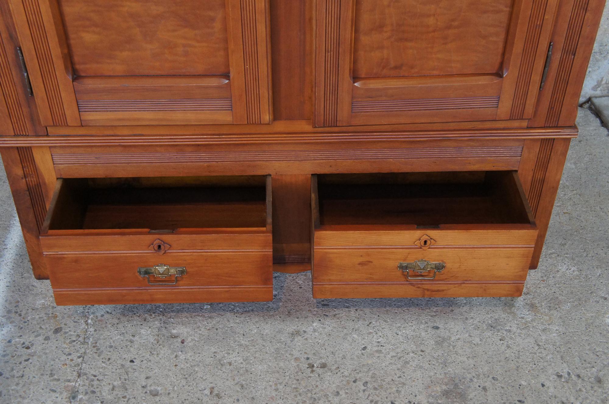 19th Century Antique Eastlake Victorian Walnut Knockdown Clothing Armoire Linen Press Cabinet