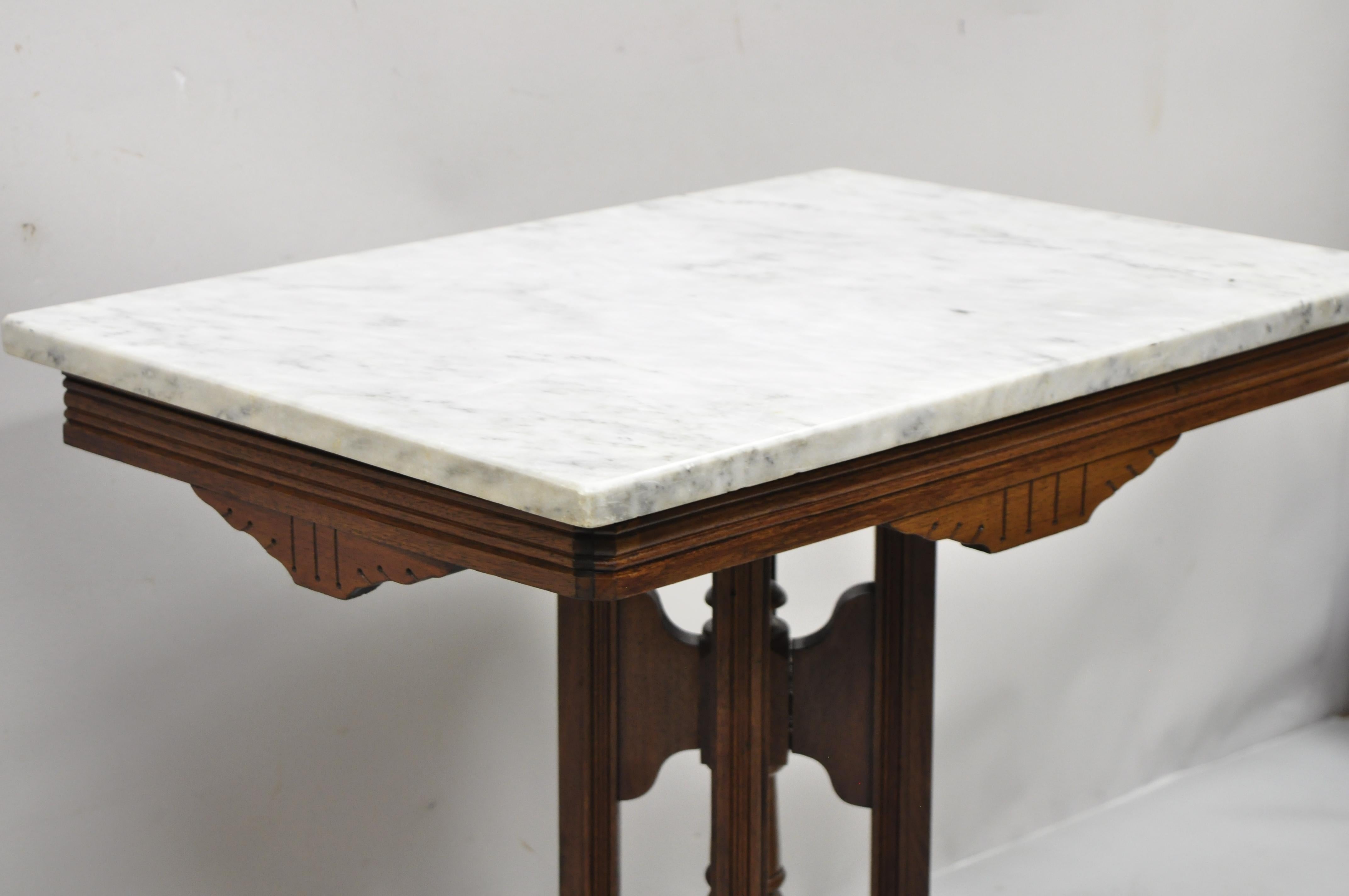 North American Antique Eastlake Victorian Walnut Marble Top Parlor Lamp Side Table