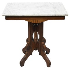 Vintage Eastlake Victorian Walnut Marble Top Parlor Lamp Side Table