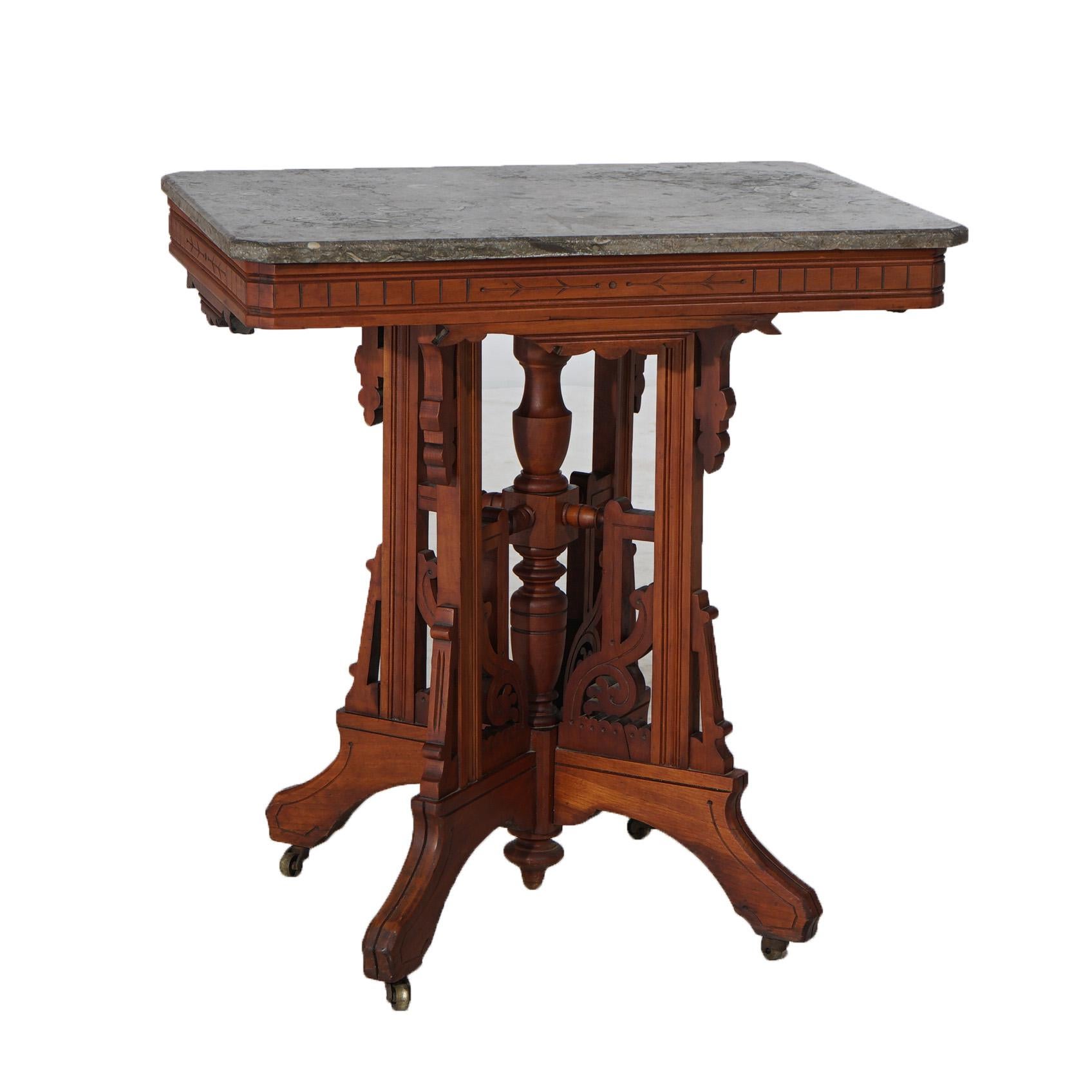 Antike Eastlake viktorianischen Nussbaum Marmorplatte Tisch C1890 im Zustand „Gut“ im Angebot in Big Flats, NY