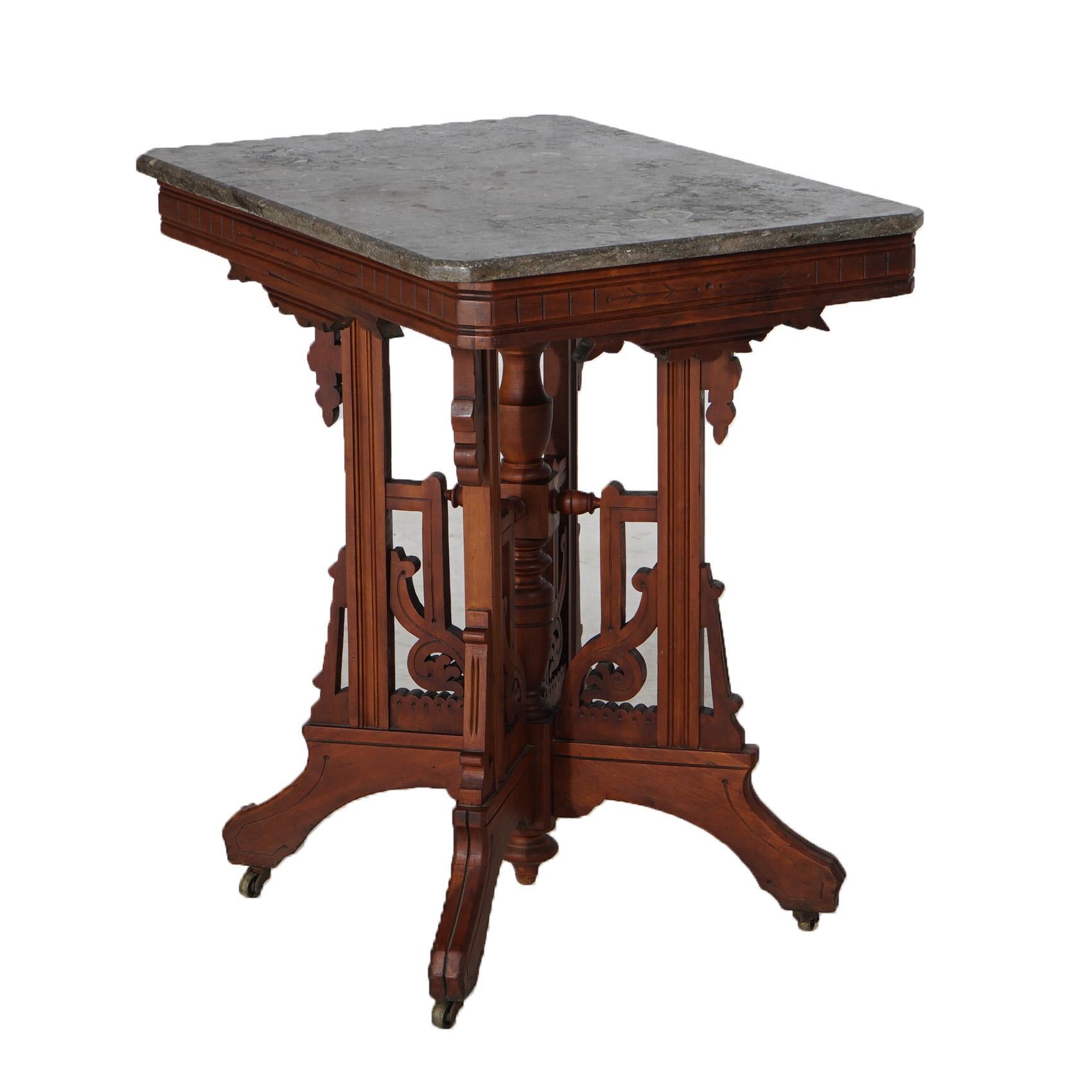 Antique Eastlake Victorian Walnut Marble Top Table C1890 For Sale 1