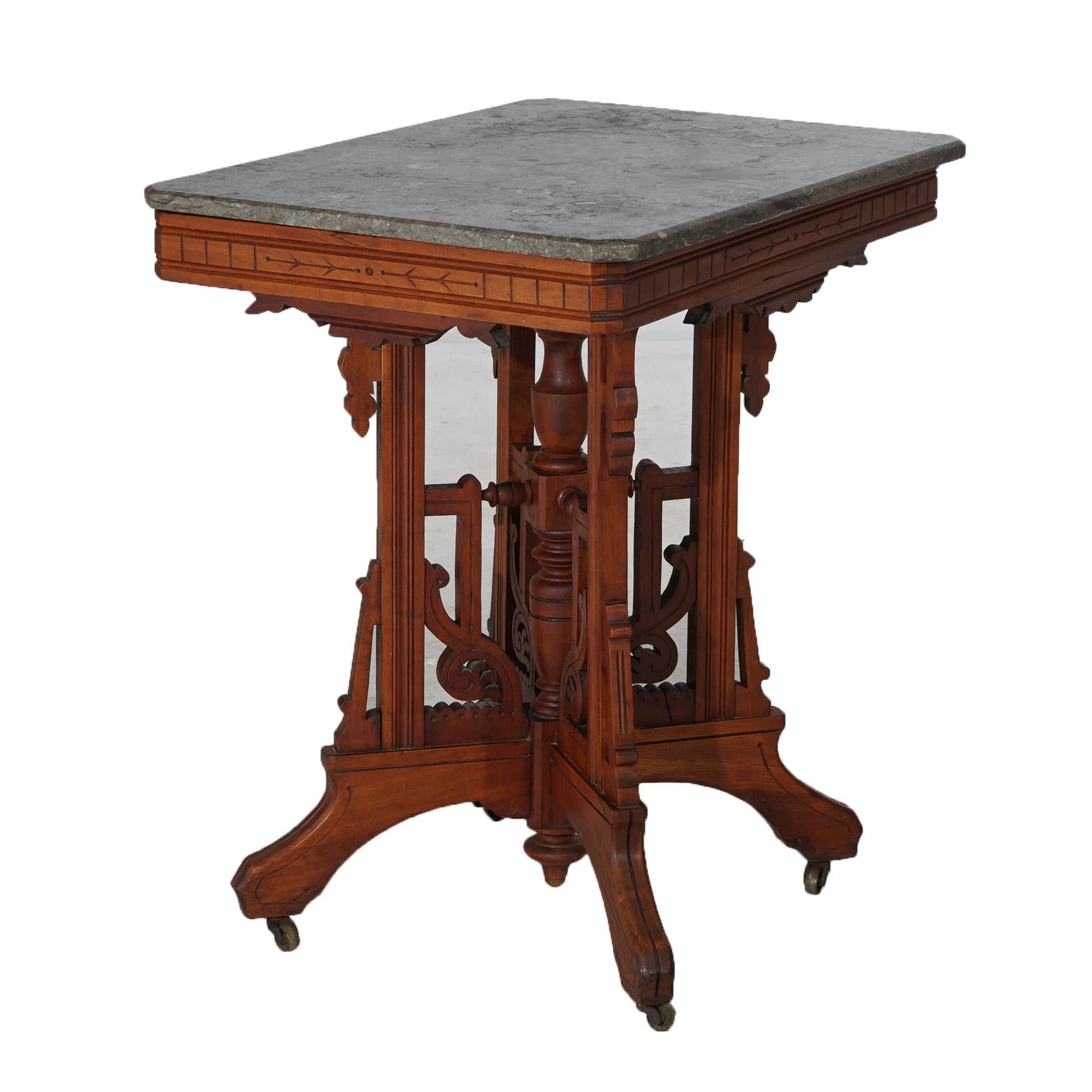 Antique Eastlake Victorian Walnut Marble Top Table C1890 For Sale 1
