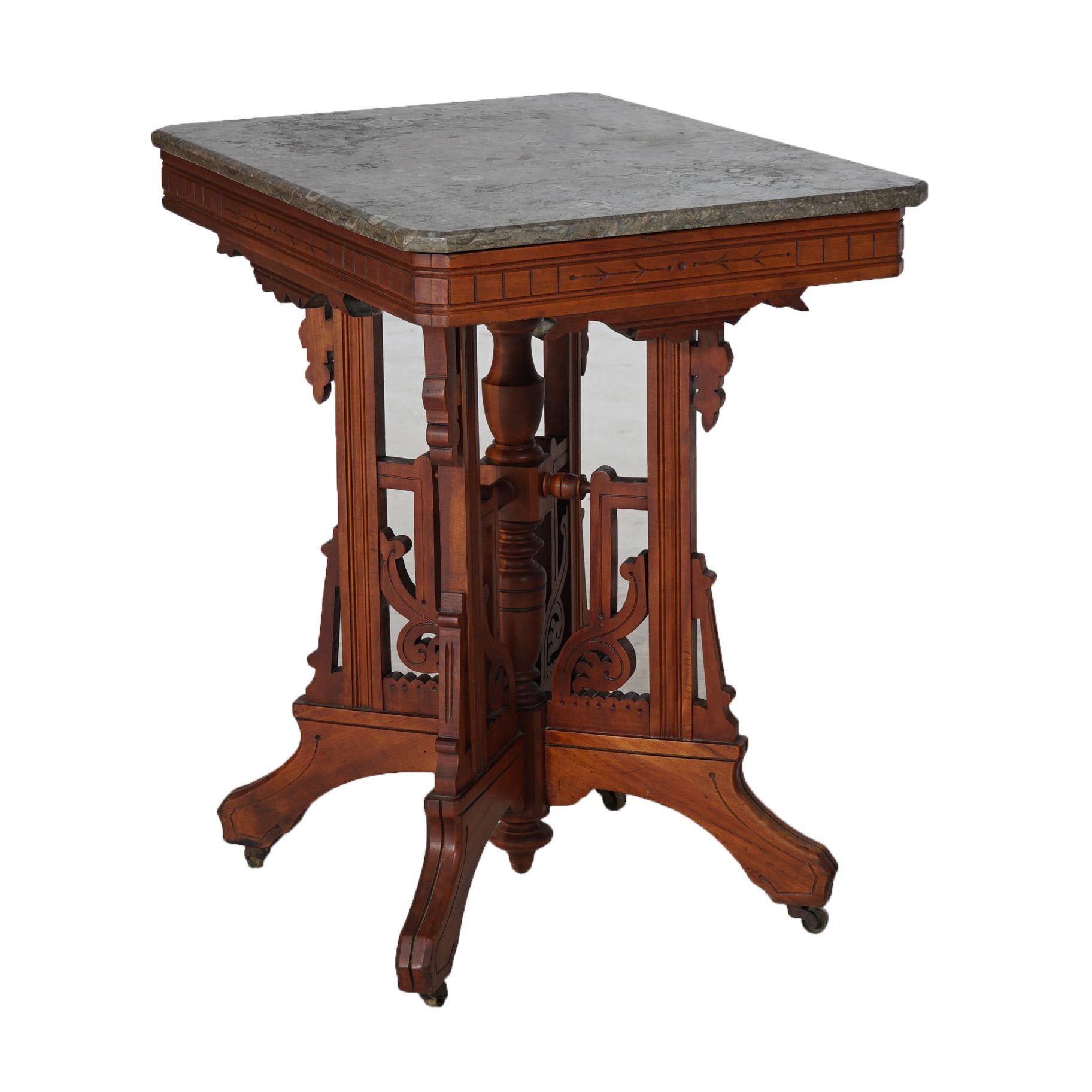 Antique Eastlake Victorian Walnut Marble Top Table C1890 For Sale 2
