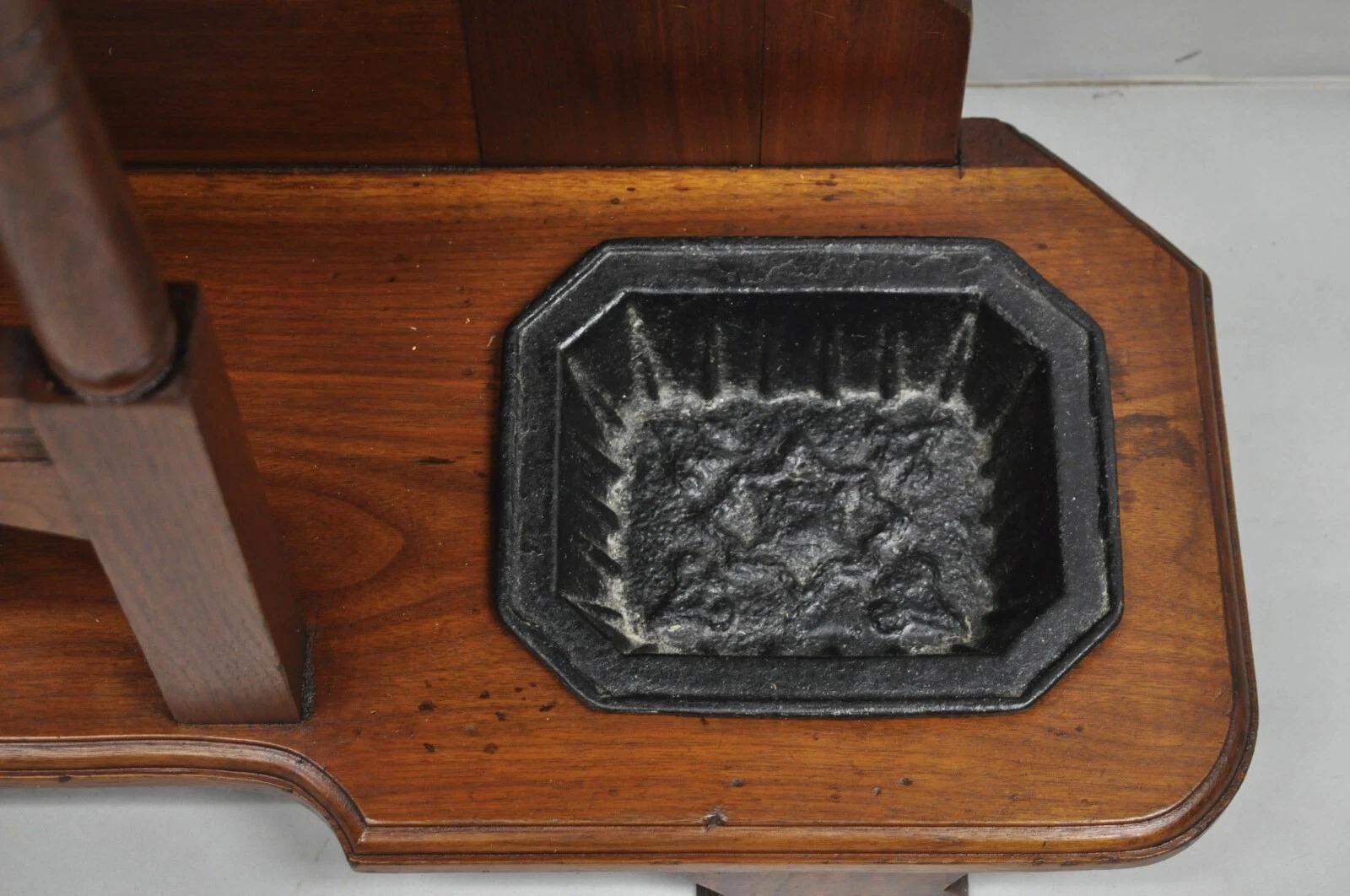 Antique Eastlake Victorian Walnut Marble Top Umbrella Stand Hall Tree Mirror en vente 3