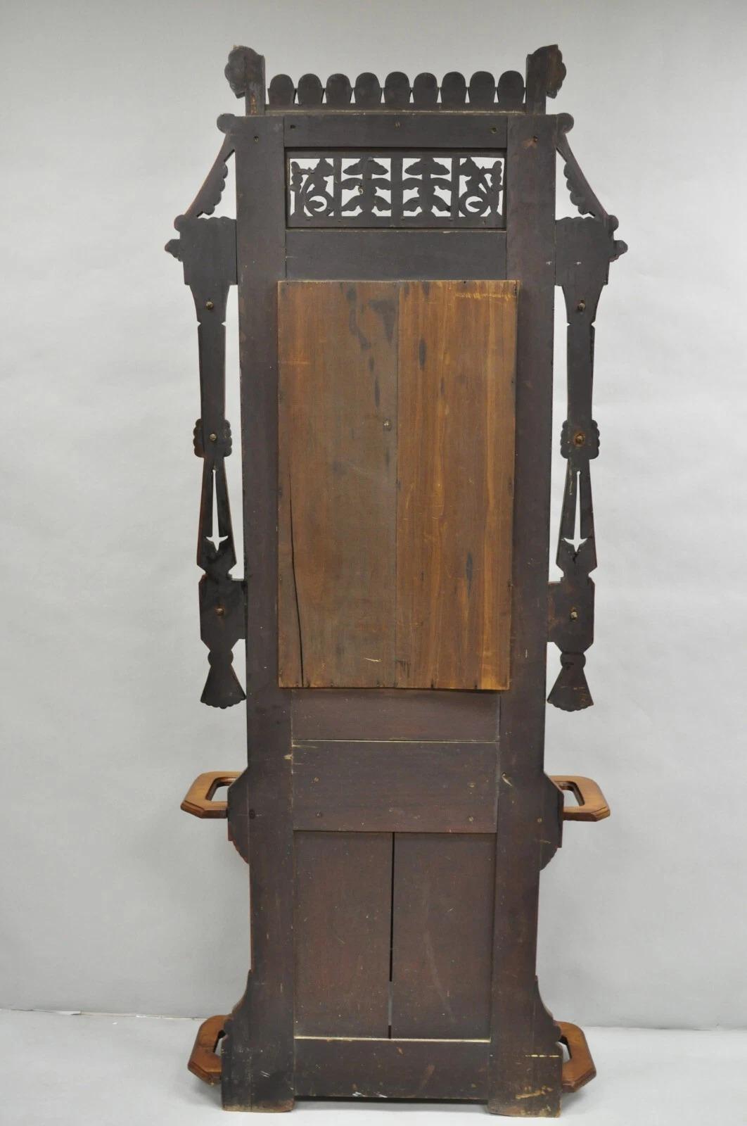 Antique Eastlake Victorian Walnut Marble Top Umbrella Stand Hall Tree Mirror en vente 4