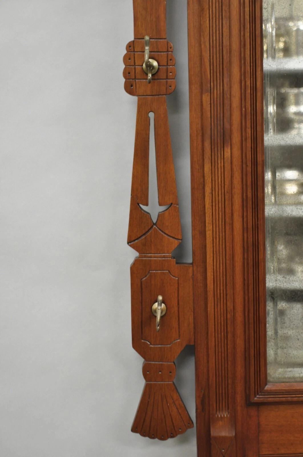 Inconnu Antique Eastlake Victorian Walnut Marble Top Umbrella Stand Hall Tree Mirror en vente