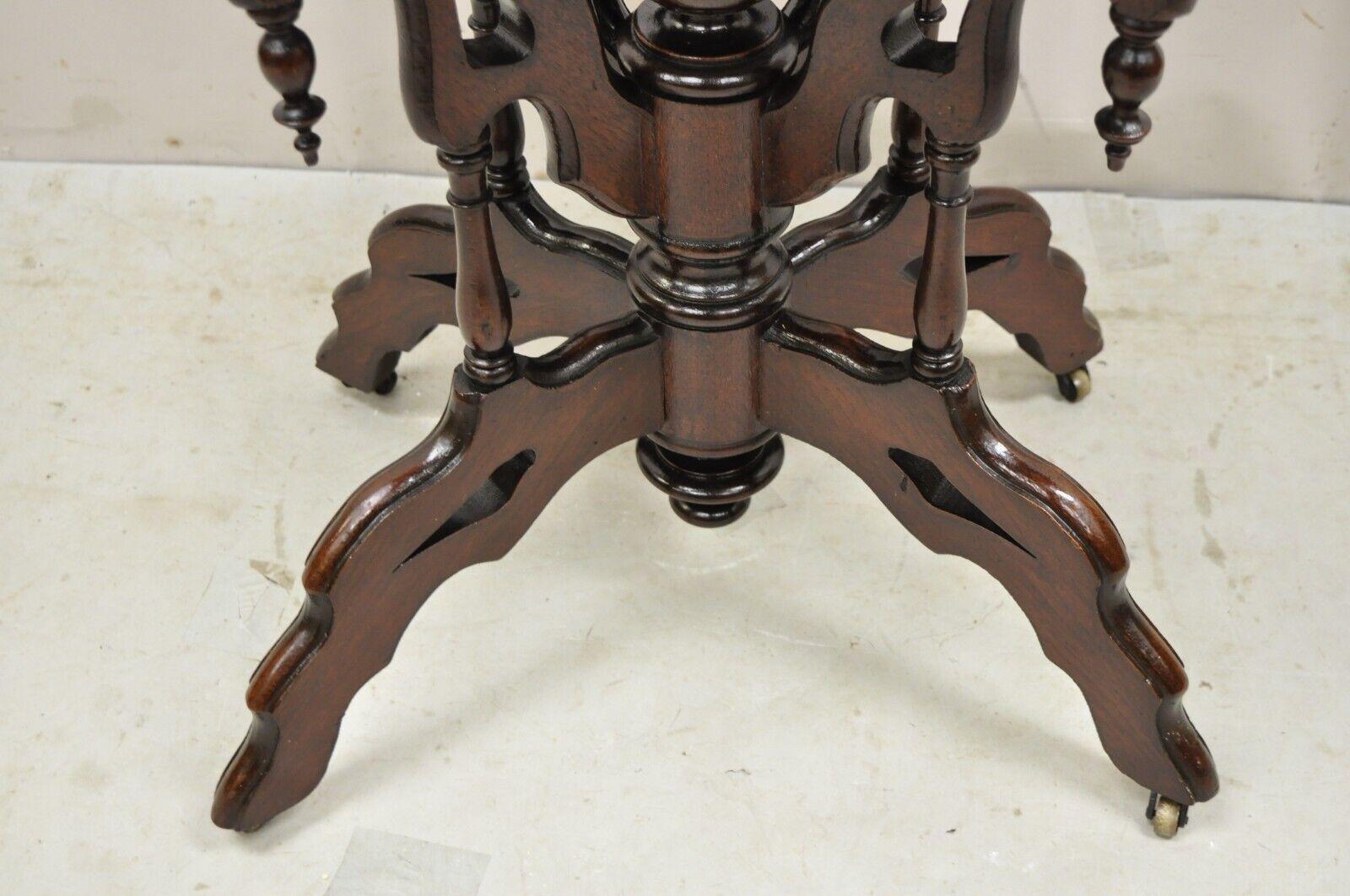 Antique Eastlake Victorian Walnut Oval Marble Top Parlor Lamp Table For Sale 1