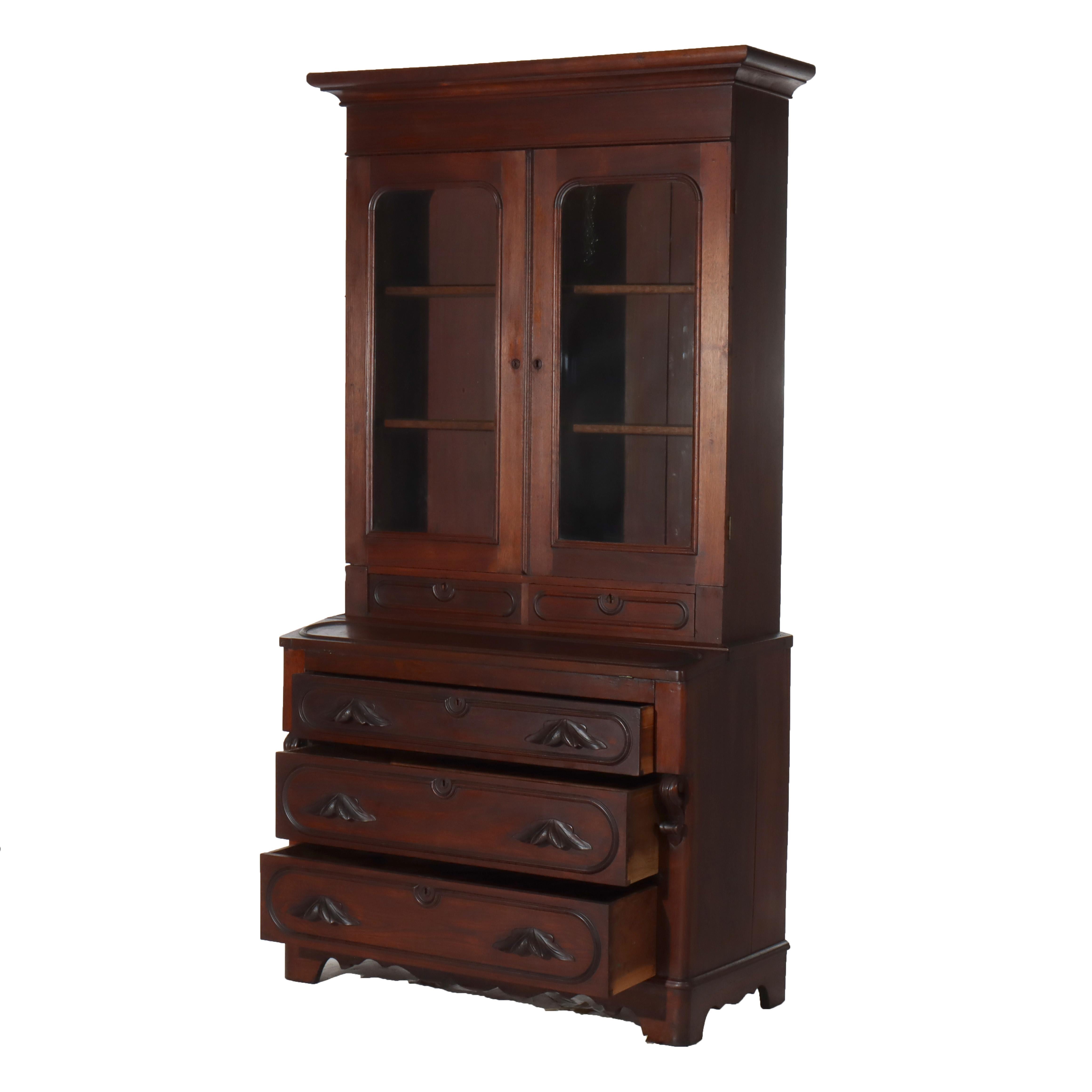 Ancien bureau secrétaire victorien en noyer Eastlake C1880 en vente 5