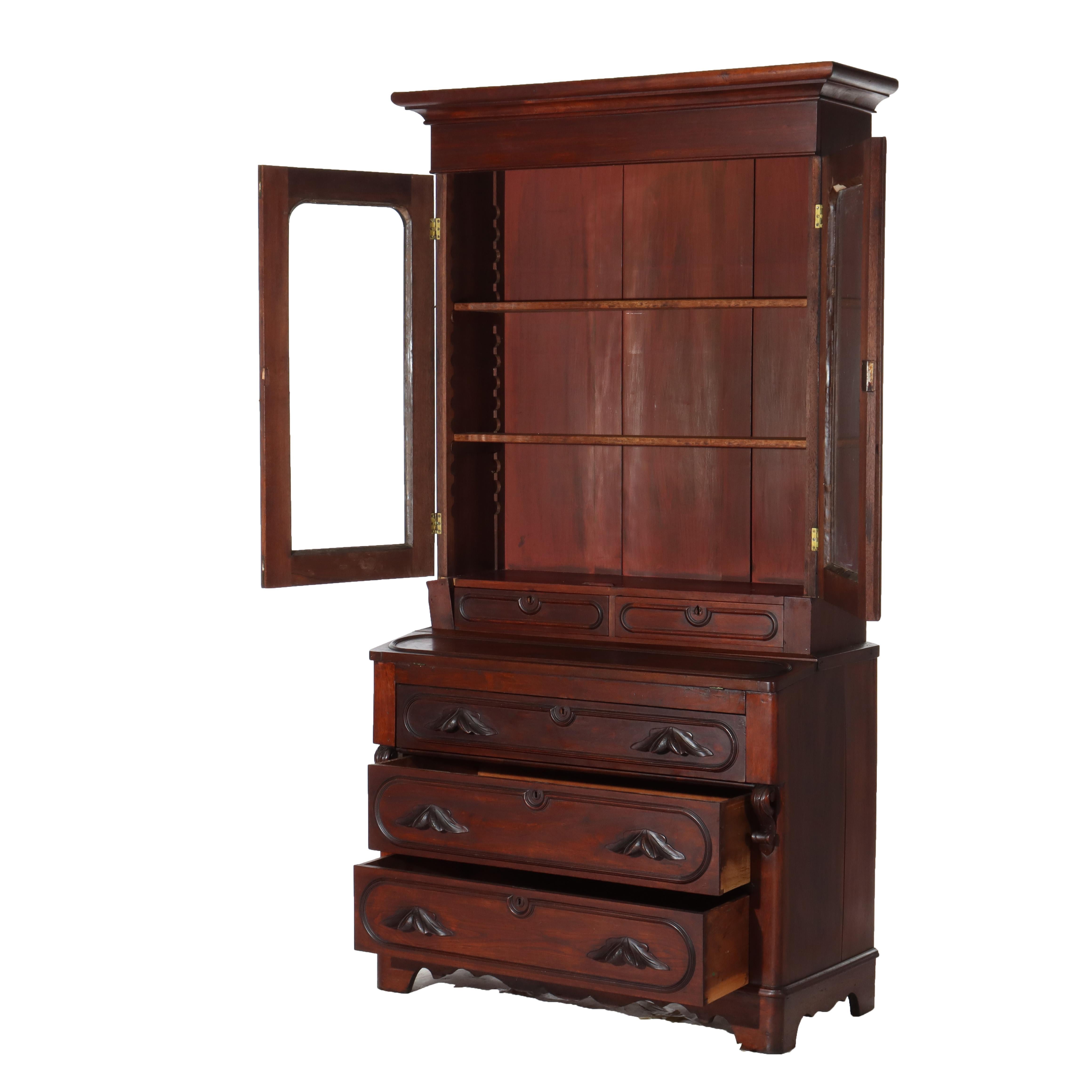 Ancien bureau secrétaire victorien en noyer Eastlake C1880 en vente 12