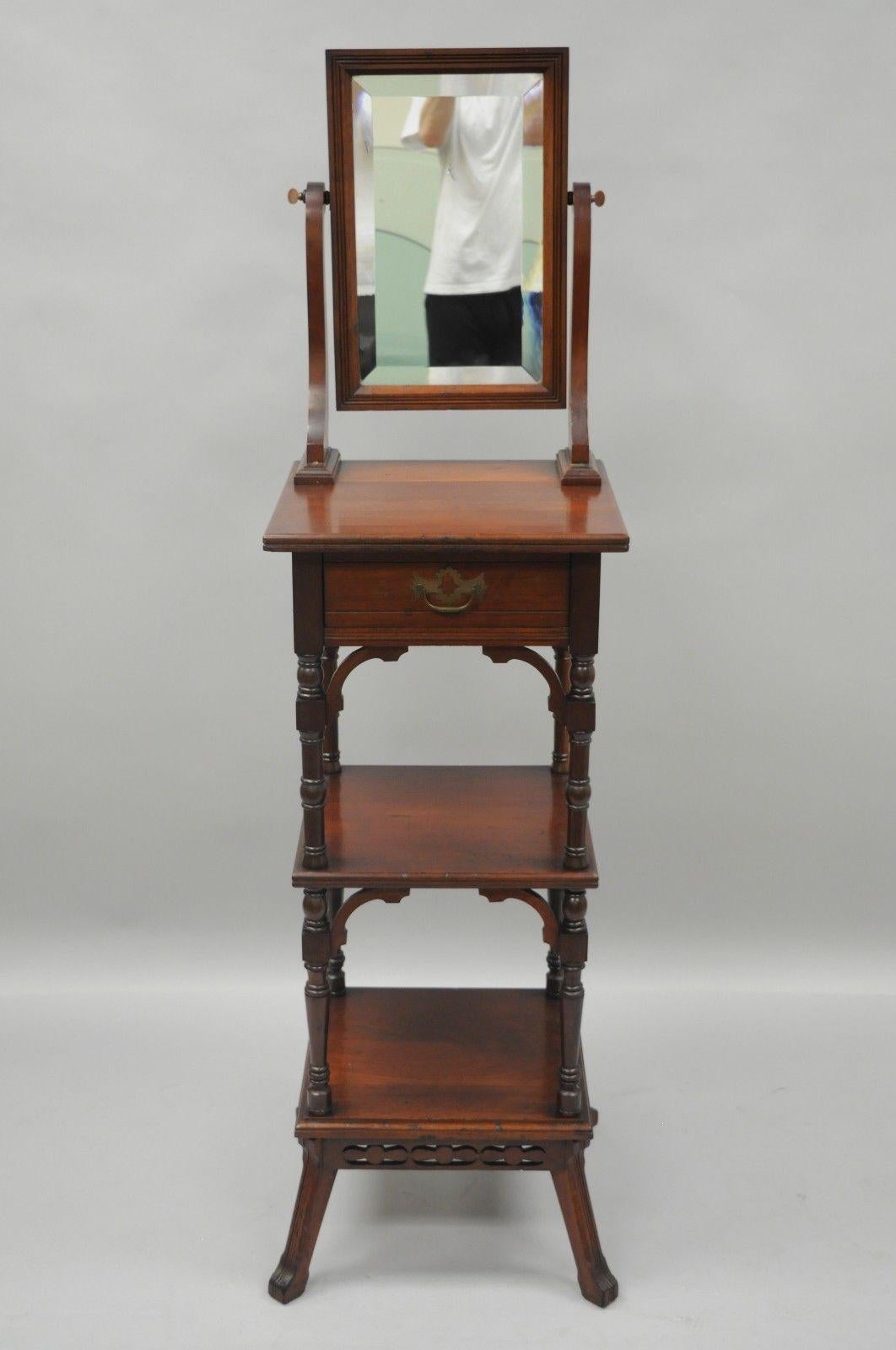 Antique Eastlake Victorian Walnut Shaving Stand Table Cheval Vanity Mirror 2
