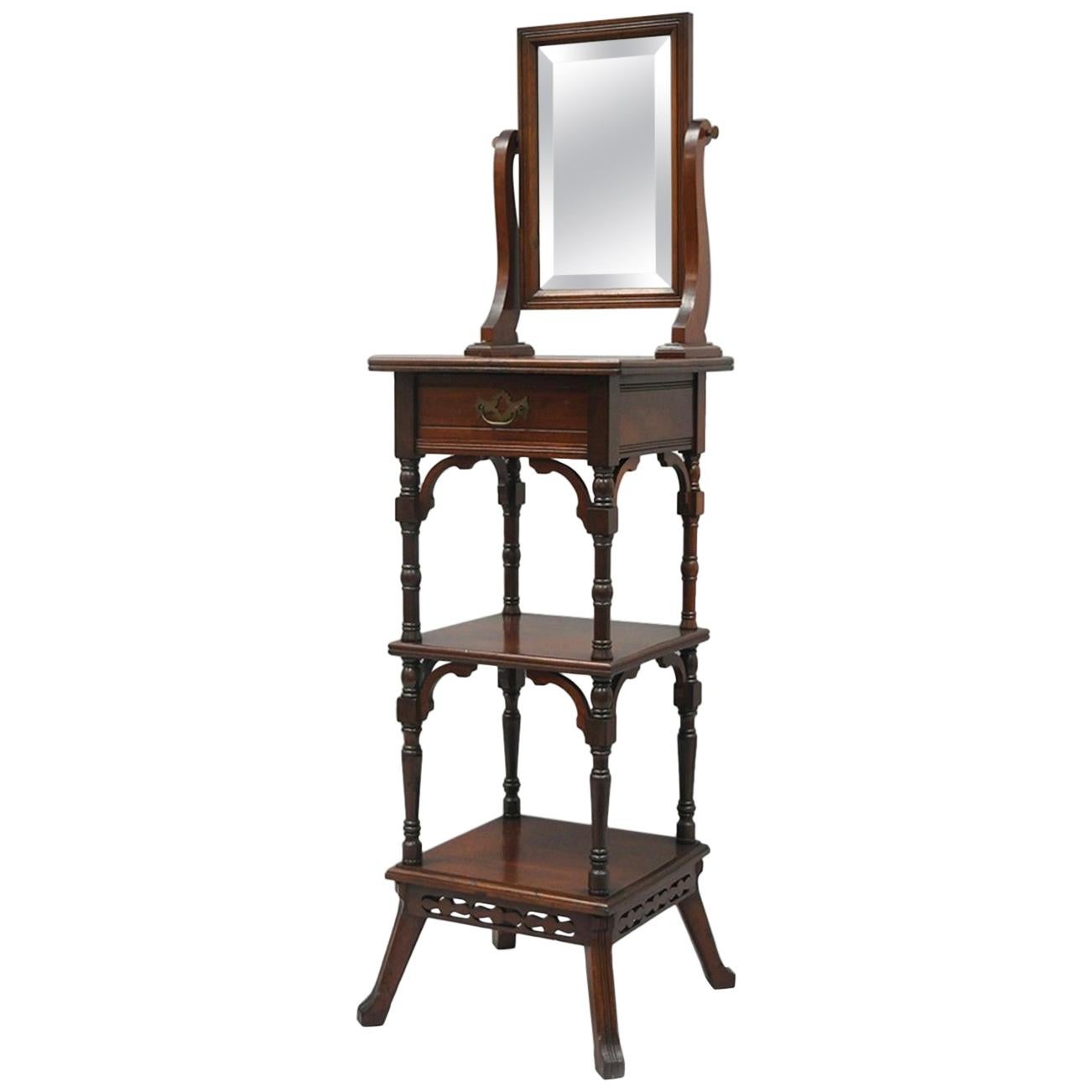 Antique Eastlake Victorian Walnut Shaving Stand Table Cheval Vanity Mirror