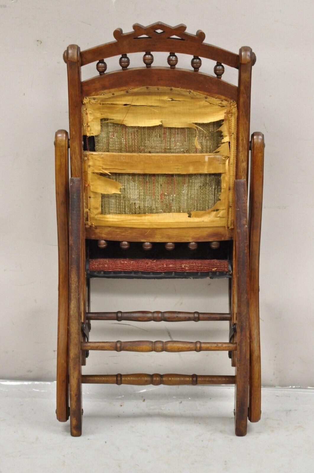 Antique Eastlake Victorian Walnut Small Child's Folding Rocker Rocking Chair For Sale 3