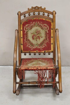 Antique Eastlake Victorian Walnut Small Child's Folding Rocker Rocking Chair