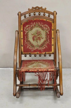 Antique Eastlake Victorian Walnut Small Child's Folding Rocker Rocking Chair