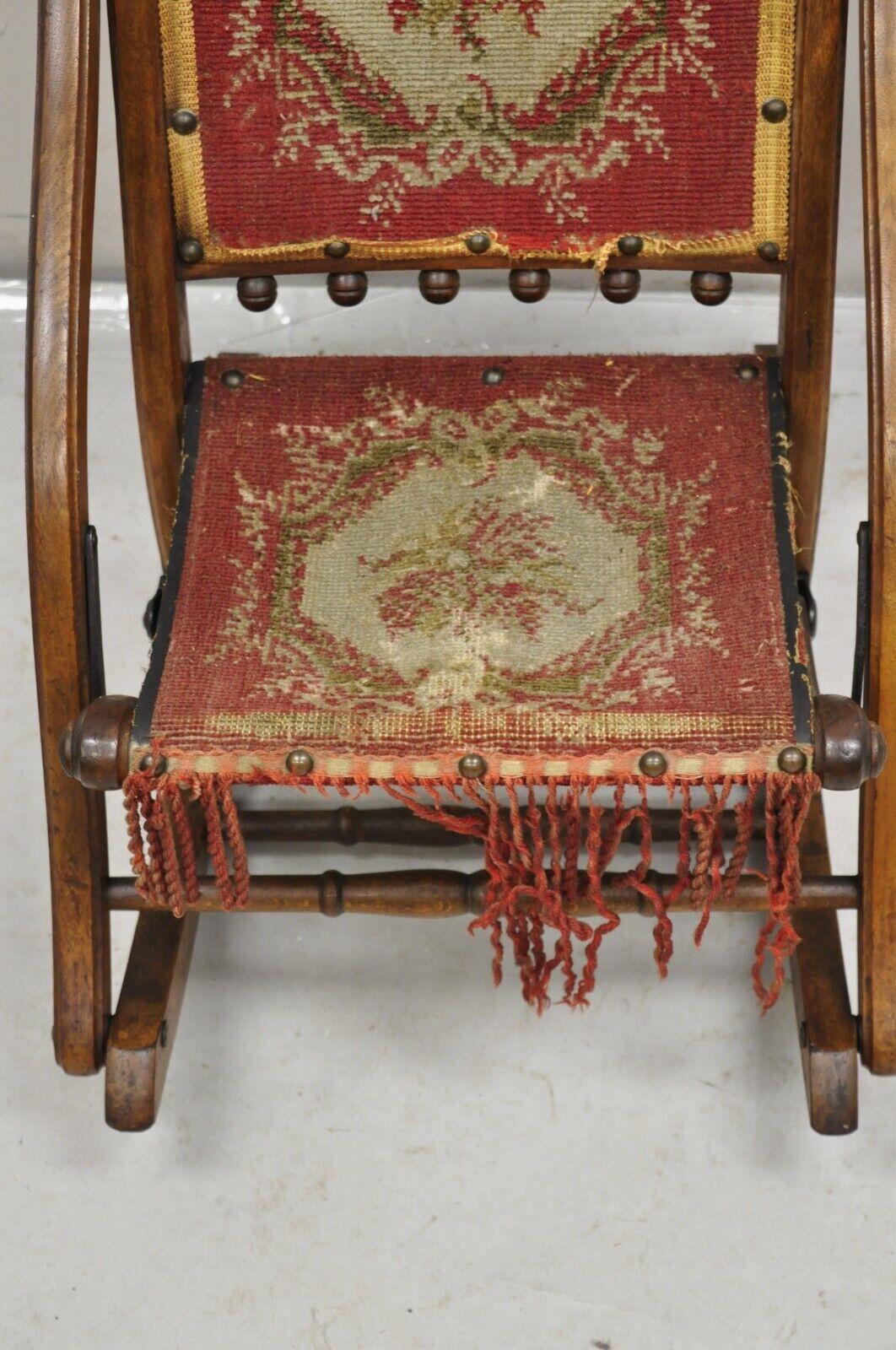 19th Century Antique Eastlake Victorian Walnut Small Child's Folding Rocker Rocking Chair For Sale